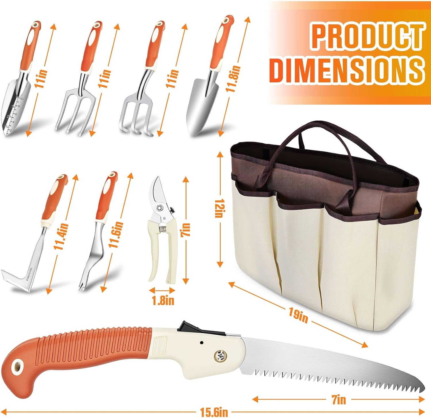 Piece Stainless Steel Garden Tool Set with Storage Bag, Heavy Duty Gardening Kit for Planting, Digging, Pruning & Transplanting