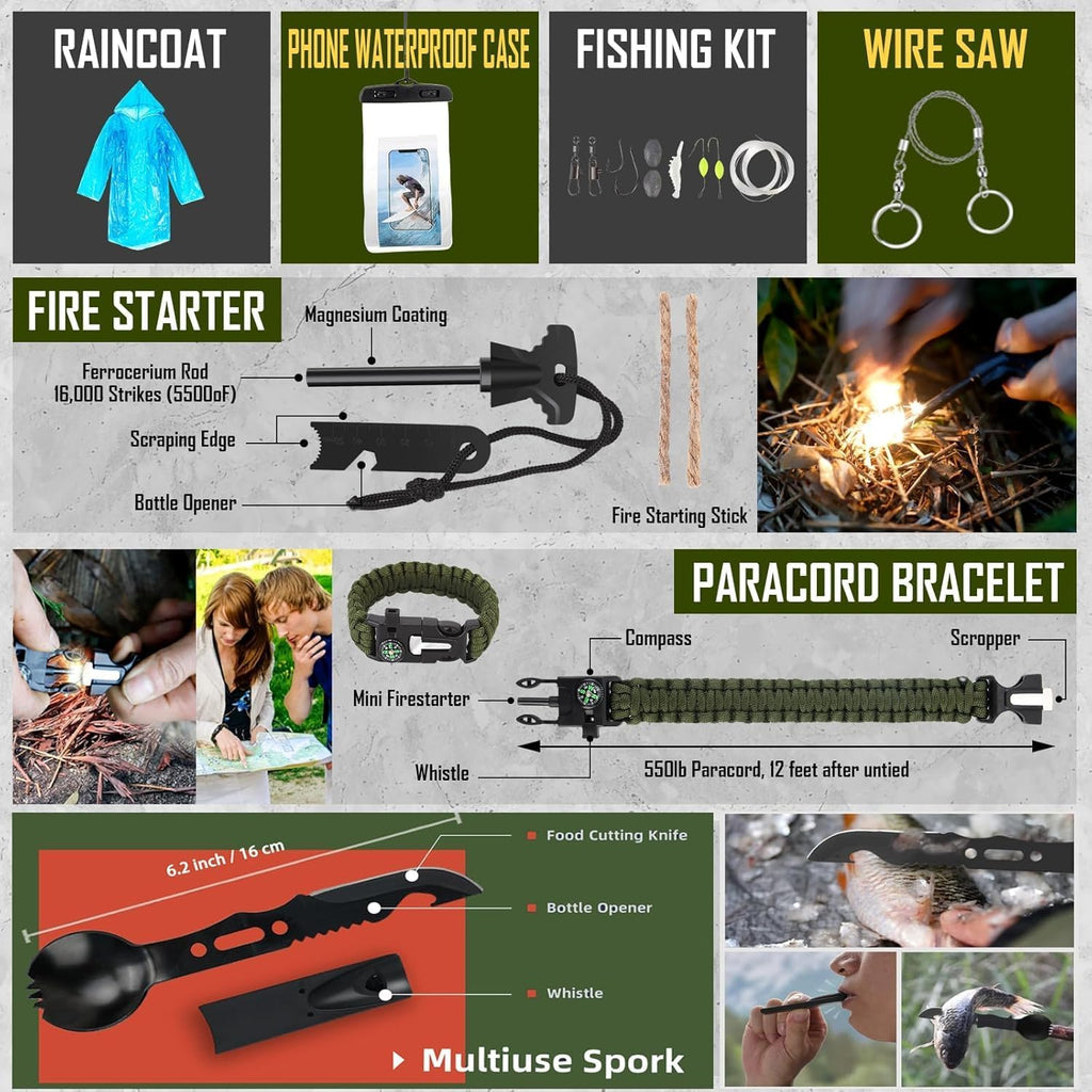 268-Piece Survival Kit, Emergency Survival Gear & First Aid Kit with Camping Tools, Headlamp & Crossbody Bag for Camping, Hiking & Hunting