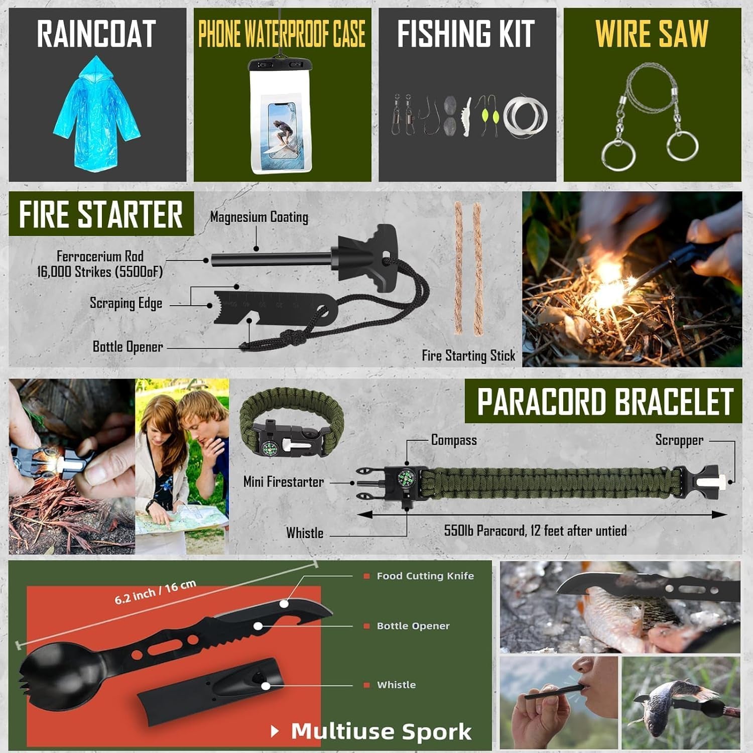 268-Piece Survival Kit, Emergency Survival Gear & First Aid Kit with Camping Tools, Headlamp & Crossbody Bag for Camping, Hiking & Hunting
