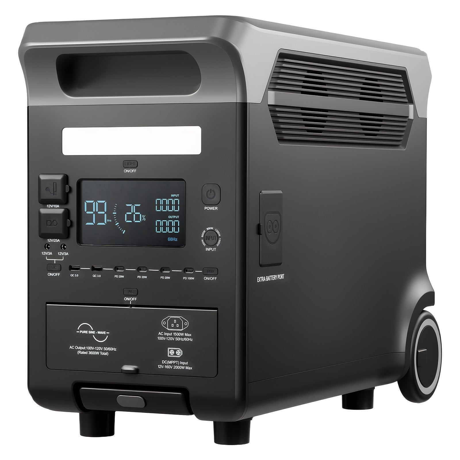 3840Wh Portable Power Station, 3600W Solar Generator with 10 Output Ports, Battery Backup for Camping, RV, Travel & Emergency Home Use