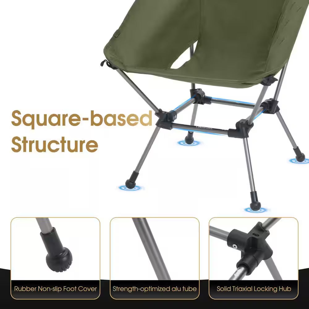 18.1-Inch Portable Folding Camping Chair, 330 Lb. Weight Capacity with Carry Bag, Lightweight Outdoor Chair for Camping, Hiking, Backpacking & Travel – Green