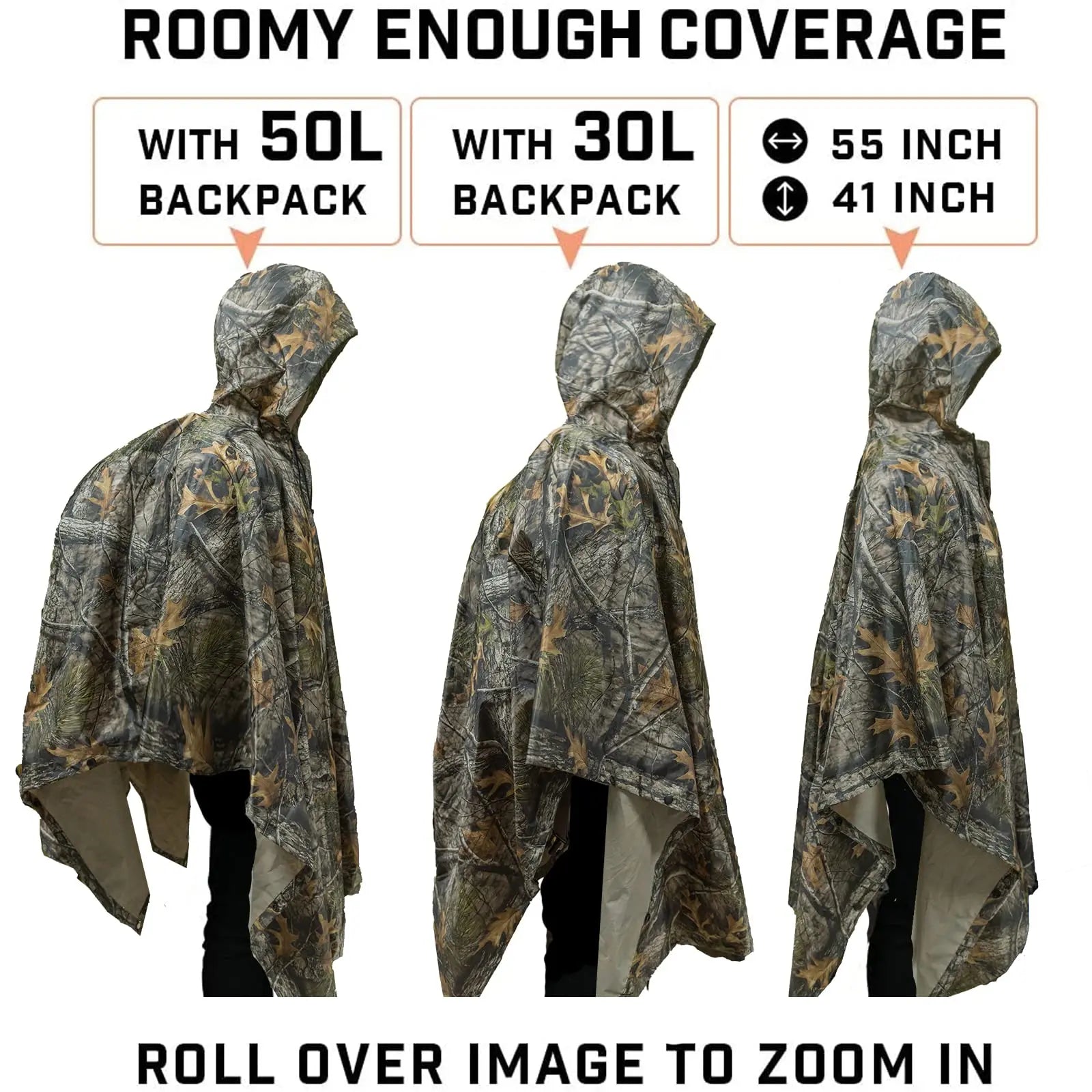 LOOGU Rain Poncho, Waterproof Camouflage Rain Coat Outdoor Camo Shelter Ground Sheet