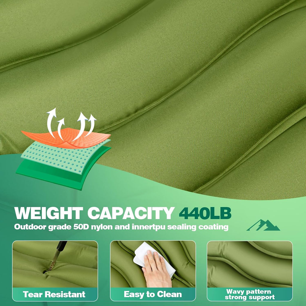 Ultralight Inflatable Sleeping Pad with Built-In Foot Pump & Pillow, Compact Camping Mat for Backpacking, Hiking, Travel & Tent Camping – Single, Green