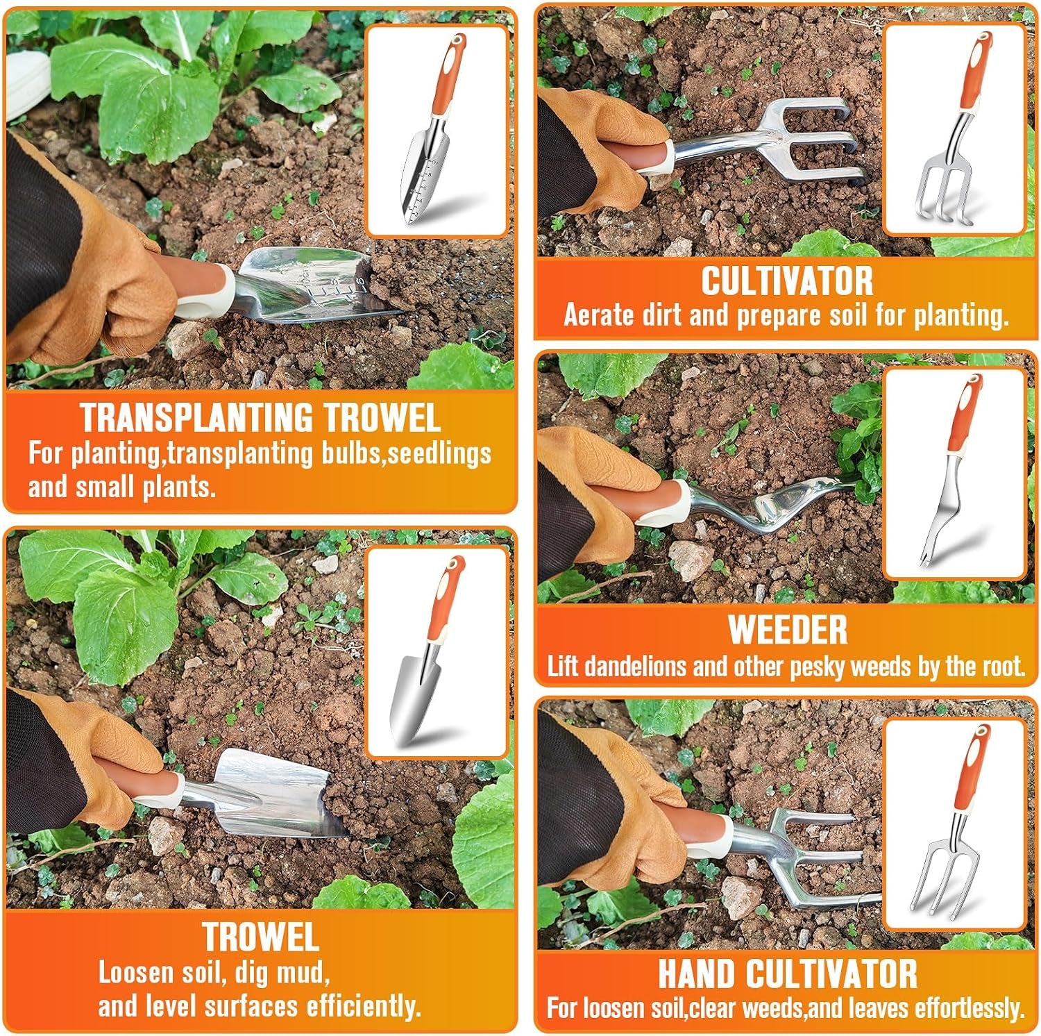 Piece Stainless Steel Garden Tool Set with Storage Bag, Heavy Duty Gardening Kit for Planting, Digging, Pruning & Transplanting