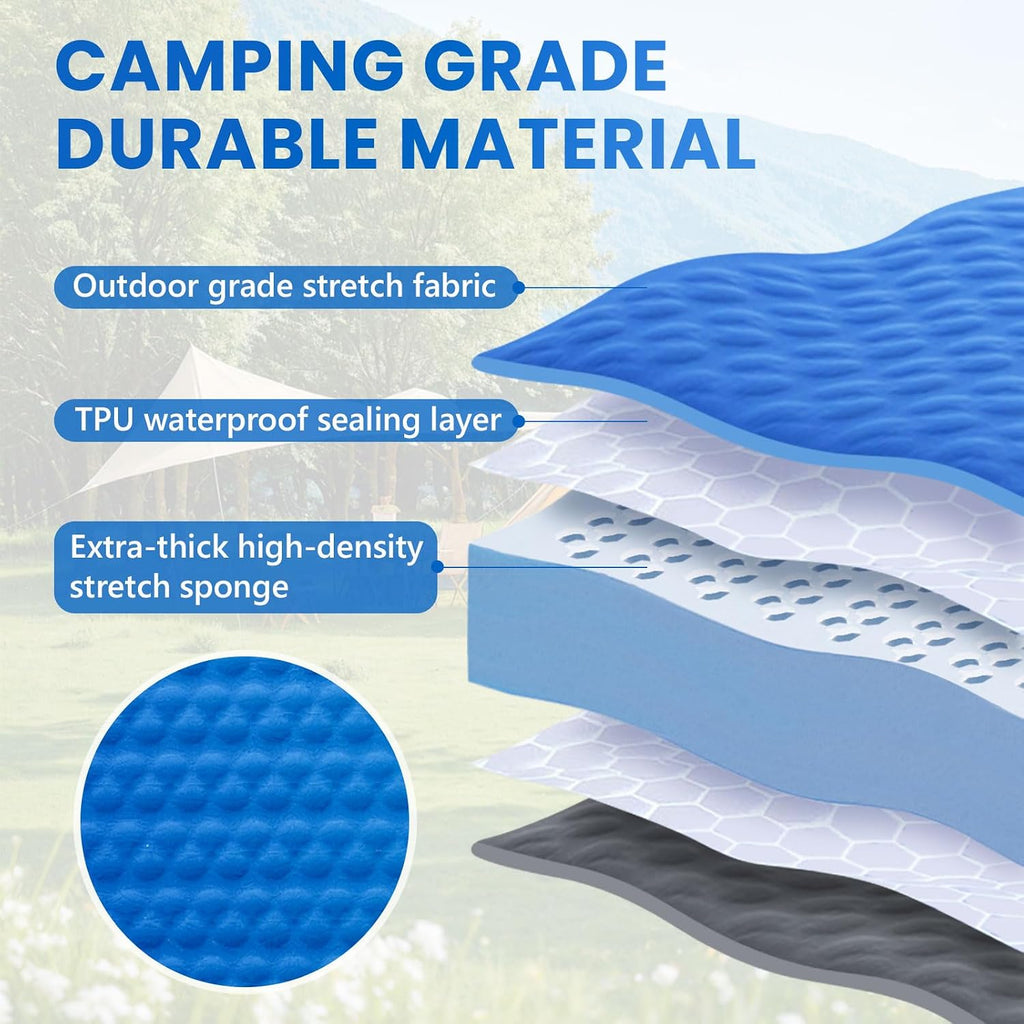 Self-Inflating Double Sleeping Pad with Electric Pump, 4-Inch Ultra-Thick Memory Foam Camping Mattress for 2 People, Full-Size Portable Inflatable Sleeping Pad for Camping, Travel & Tents – Blue