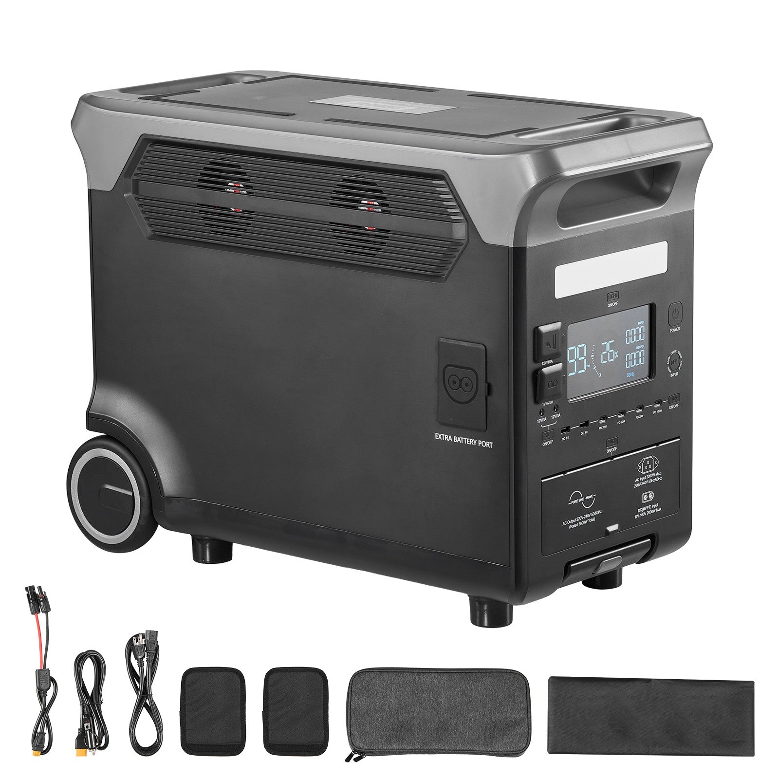 3840Wh Portable Power Station, 3600W Solar Generator with 10 Output Ports, Battery Backup for Camping, RV, Travel & Emergency Home Use