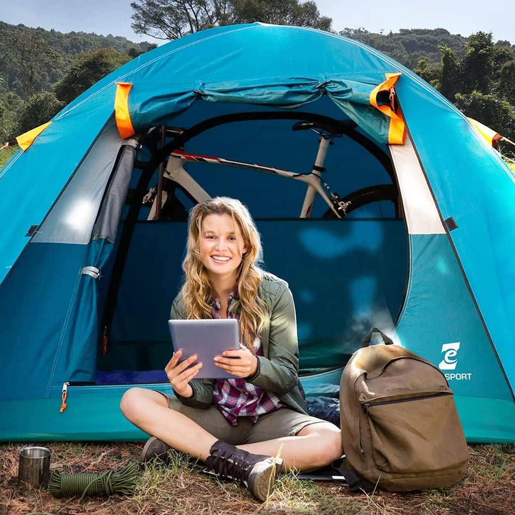 2 Person Camping Tent with Aluminum Poles & Bike Shed, Waterproof Dome Tent with Rainfly, Portable Lightweight Tent for Hiking, Backpacking & Outdoor Adventures