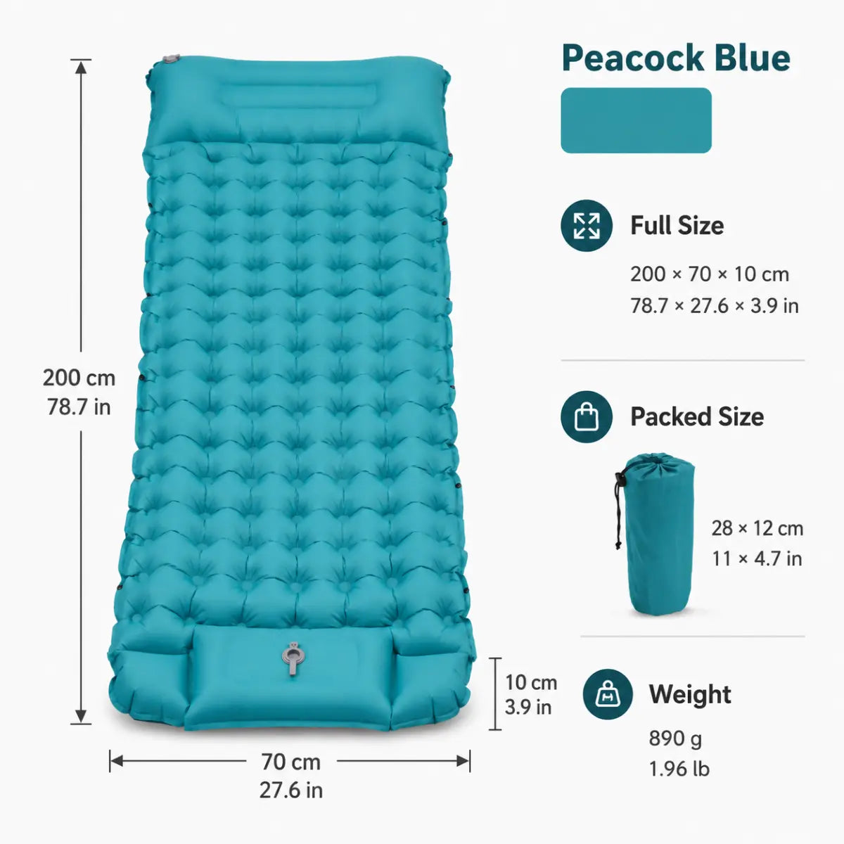 3.9" Thick Inflatable Camping Sleeping Pad with Built-In Pillow & Pump, Waterproof TPU Air Mattress, Portable Sleeping Mat for Backpacking, Hiking & Travel