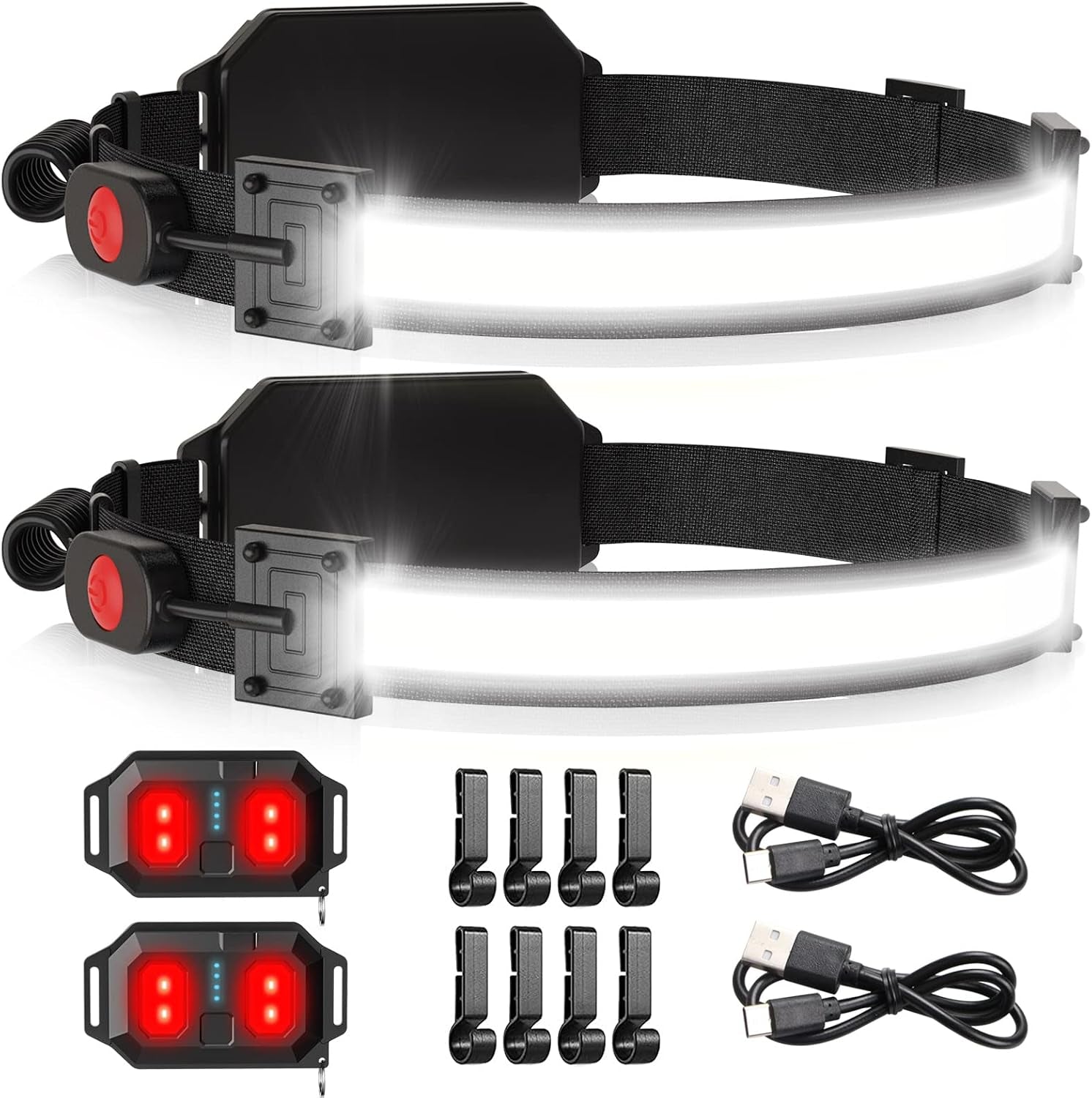 USB Rechargeable LED Headlamp, 1000 Lumens with 230° Wide Beam & Red Taillight, Waterproof Headlight for Camping, Hiking, Running & Hard Hat Use