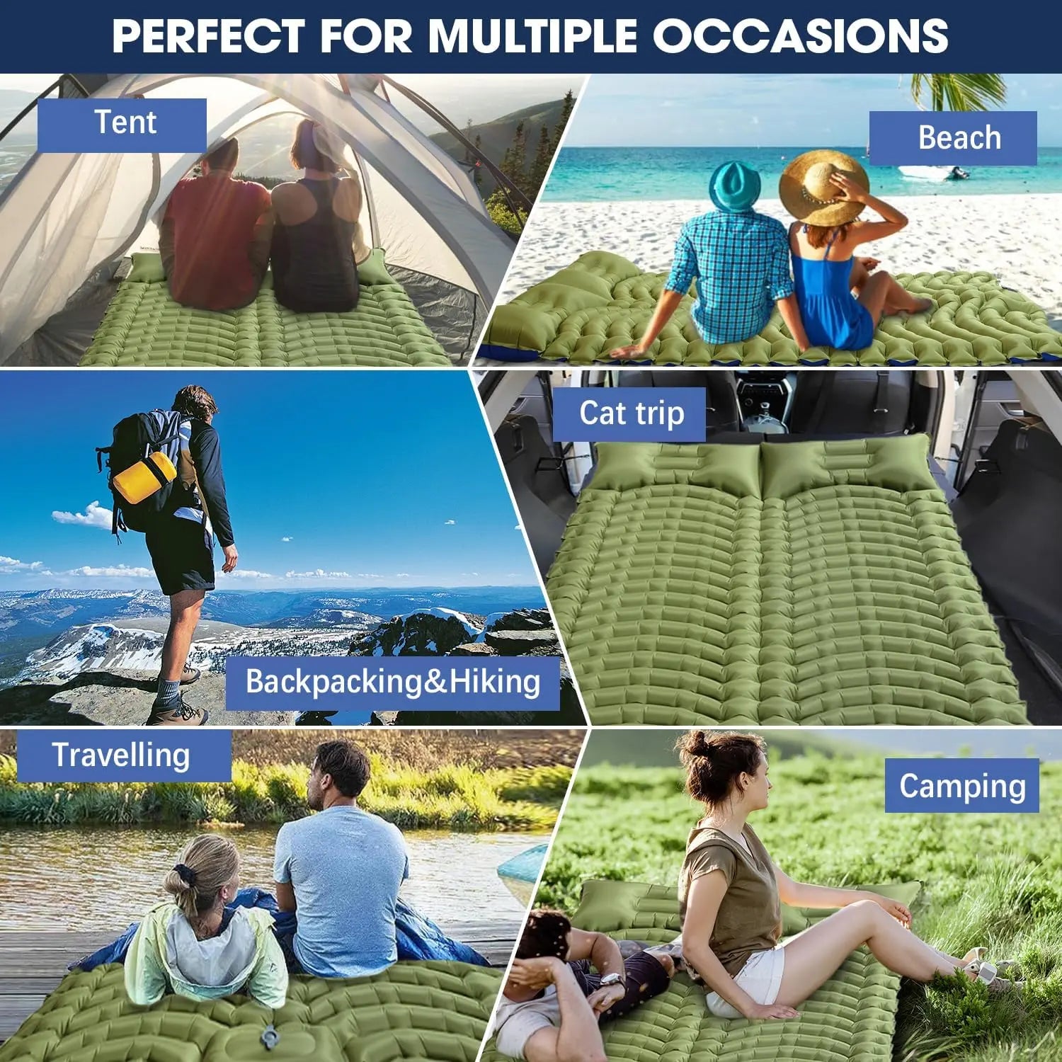 Ultralight 2-Person Camping Sleeping Pad with Built-In Pump & Pillow - Perfect for Backpacking & Outdoor Adventures!