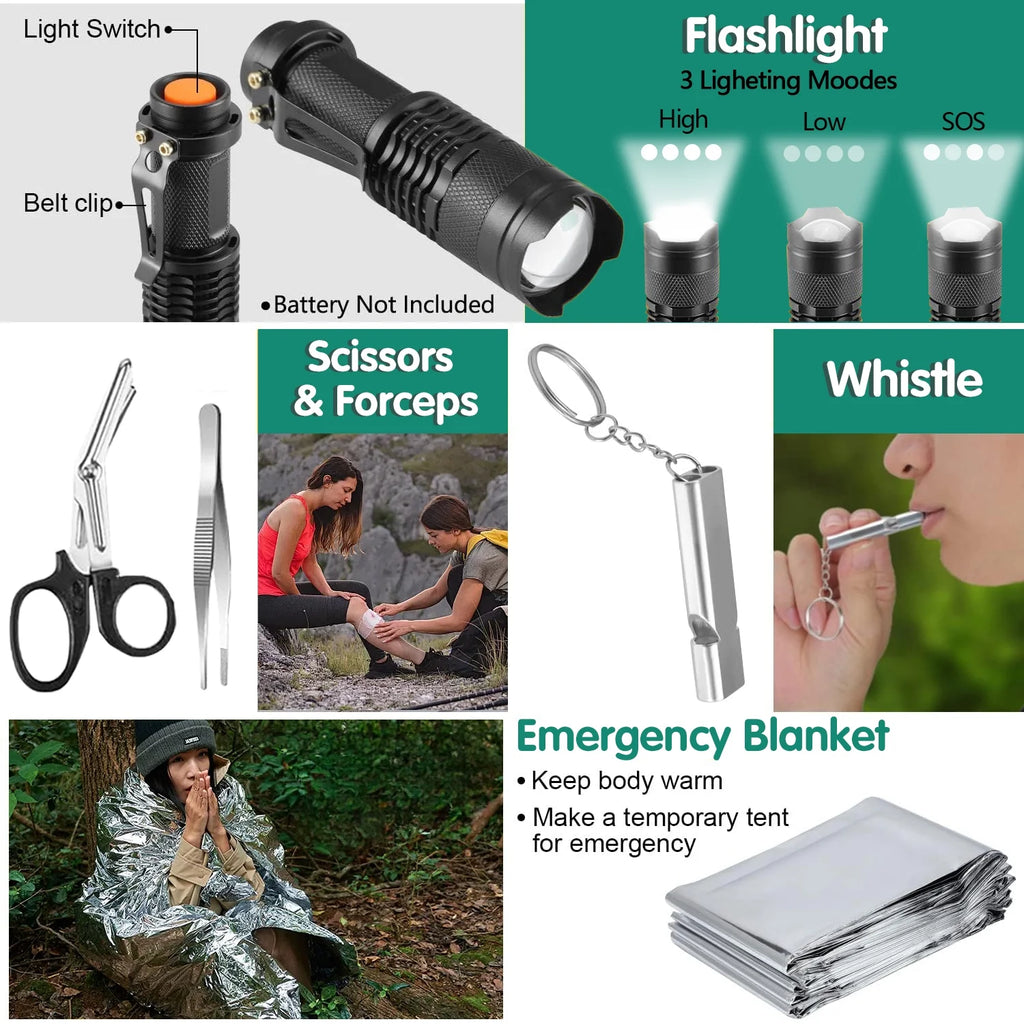 35-in-1 Survival Kit, Emergency Survival Gear & Outdoor Camping Accessories, Portable Survival Tools for Camping, Hiking, Fishing & Hunting