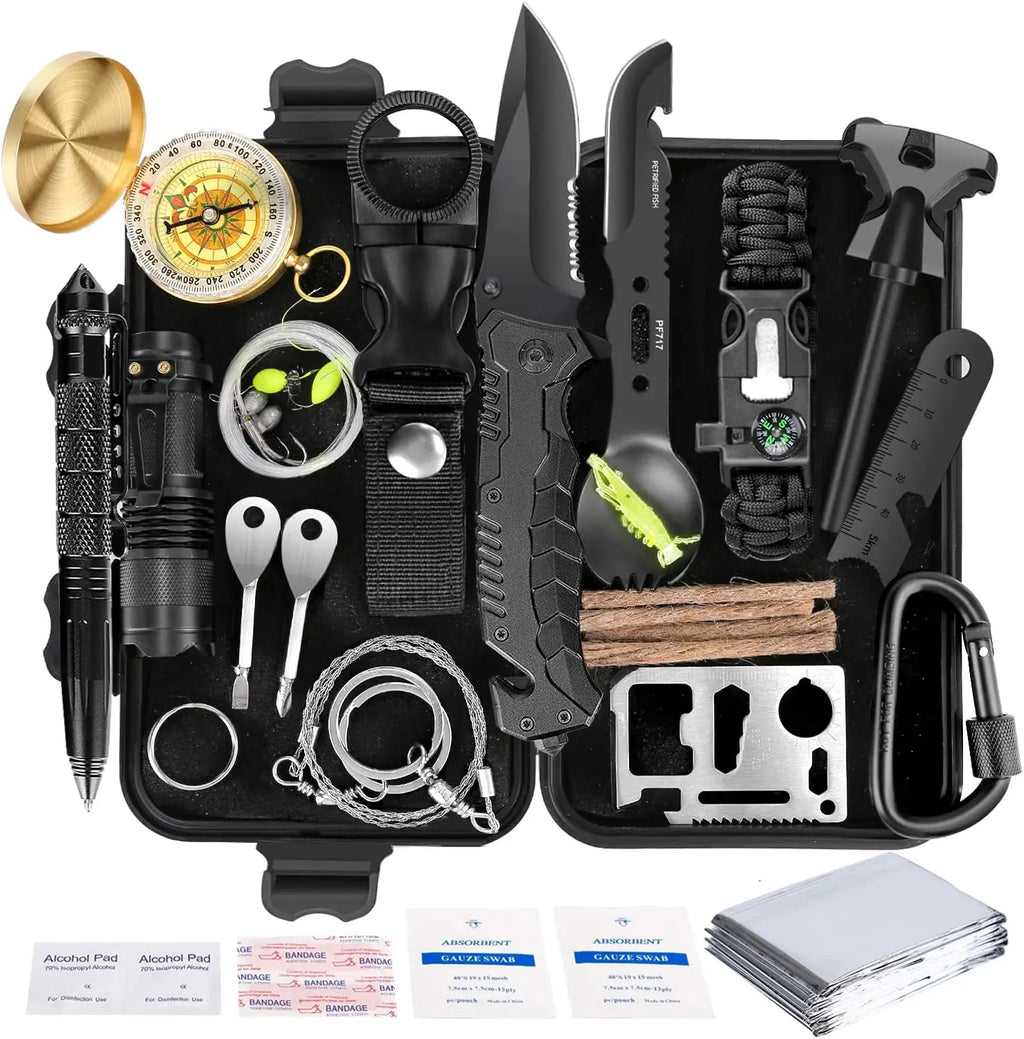 35-in-1 Survival & First Aid Kit, Compact Emergency Survival Gear with Essential Outdoor Tools, Camping Hiking Hunting Fishing Kit, Gift for Men