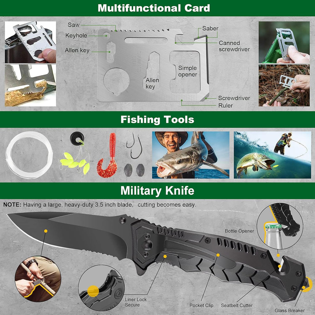 Survival Kits 27 in 1, Survival Gear and Supplies, Christmas Stocking Stuffers Camping Accessories Tactical Gear Fishing Equipment for Camping Hiking Hunting, Christmas Birthday Gifts for Men