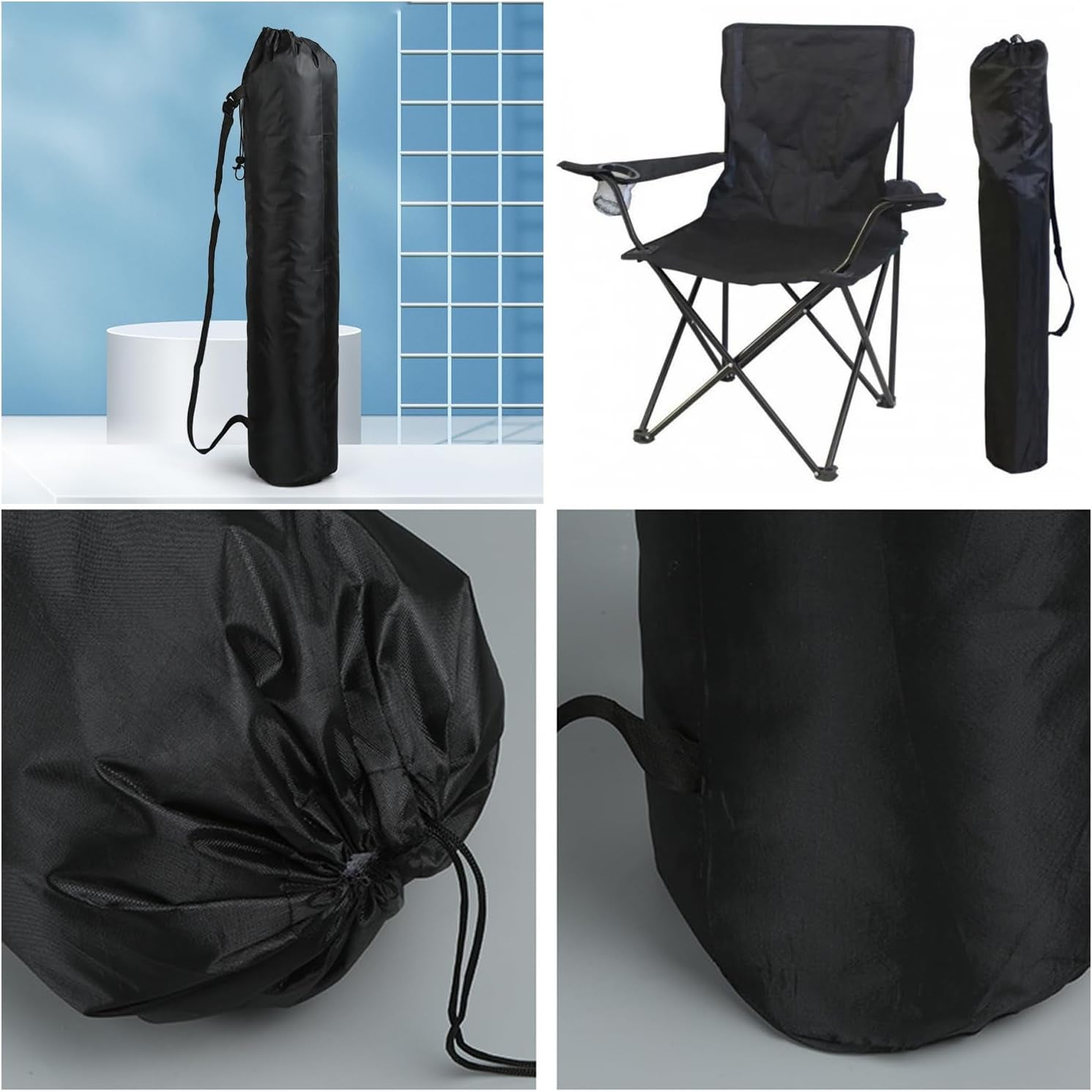 2 Pack Folding Camping Chair Carry Bags, Replacement Storage Bags with Handles, Drawstring Pouches for Portable Beach Chairs, Rocking & Folding Camp Chairs