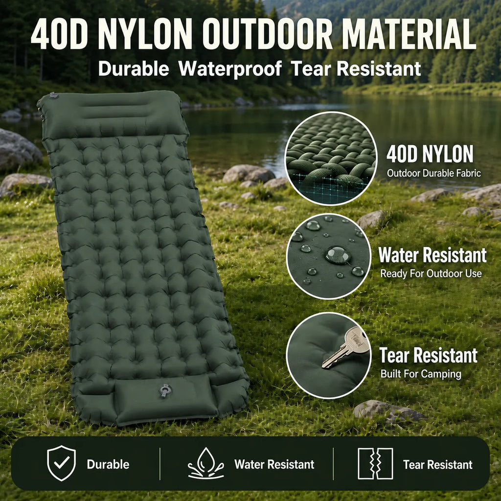 3.9" Thick Inflatable Camping Sleeping Pad with Built-In Pillow & Pump, Waterproof TPU Air Mattress, Portable Sleeping Mat for Backpacking, Hiking & Travel