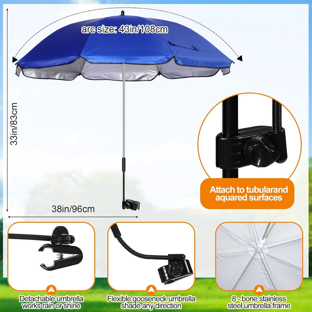 Reclining Beach Chair with Umbrella, Folding Camping Chair with Footrest & Adjustable Clamp-On Canopy, Portable Outdoor Chair for Beach, Fishing, Patio & Travel