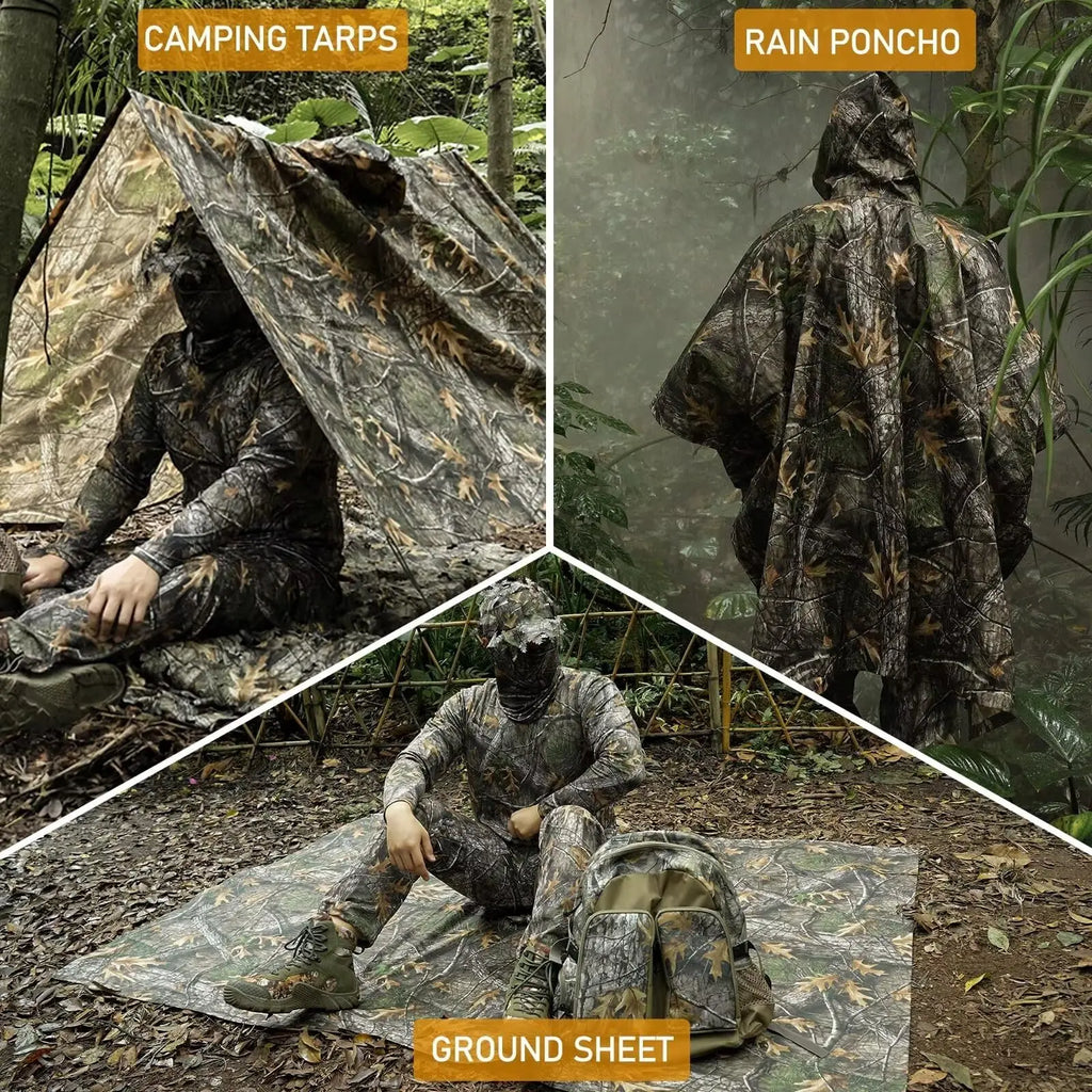 LOOGU Rain Poncho, Waterproof Camouflage Rain Coat Outdoor Camo Shelter Ground Sheet