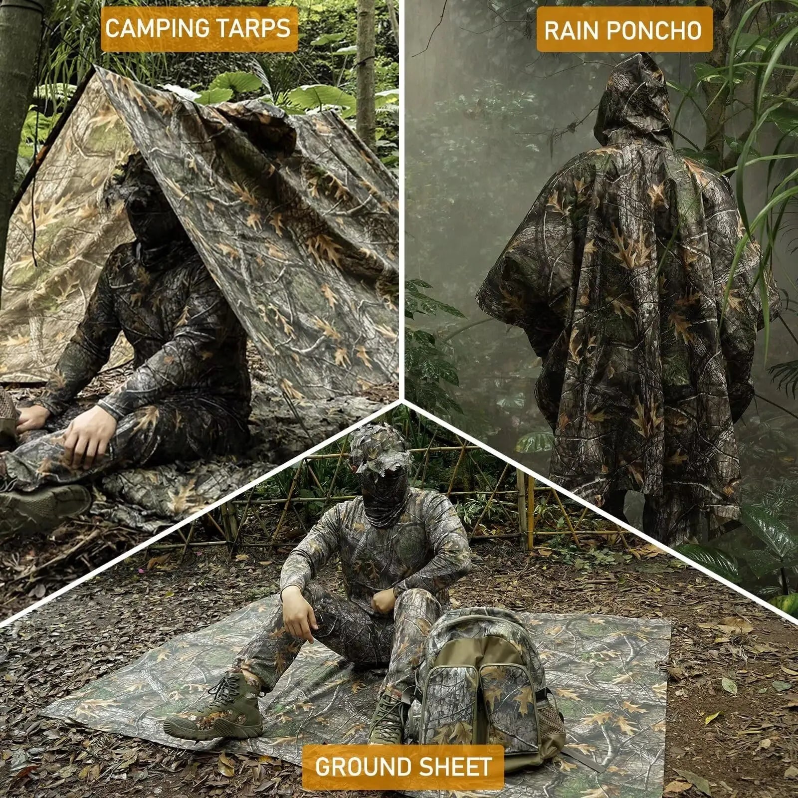 LOOGU Rain Poncho, Waterproof Camouflage Rain Coat Outdoor Camo Shelter Ground Sheet