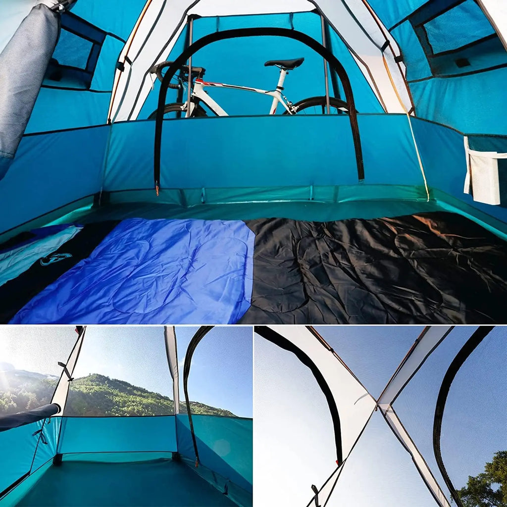 2 Person Camping Tent with Aluminum Poles & Bike Shed, Waterproof Dome Tent with Rainfly, Portable Lightweight Tent for Hiking, Backpacking & Outdoor Adventures