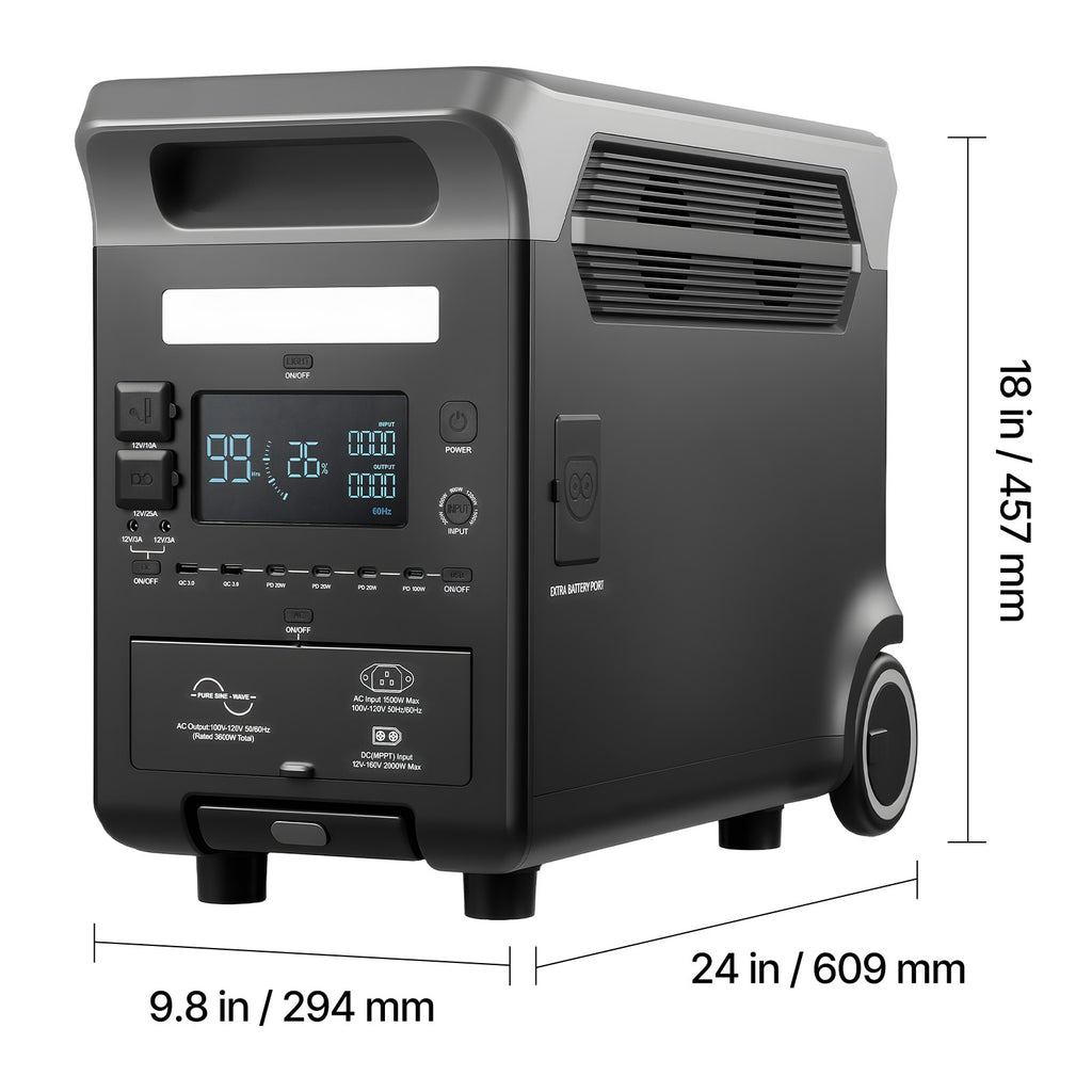 3840Wh Portable Power Station, 3600W Solar Generator with 10 Output Ports, Battery Backup for Camping, RV, Travel & Emergency Home Use