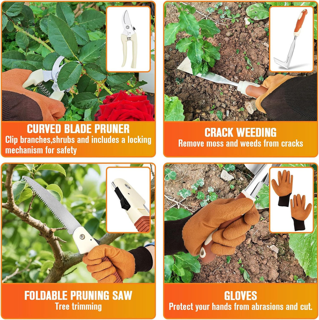 Piece Stainless Steel Garden Tool Set with Storage Bag, Heavy Duty Gardening Kit for Planting, Digging, Pruning & Transplanting