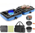 30,000 BTU 2-Burner Propane Camping Stove with Cookware Set & Carry Bag, Portable Foldable Gas Stove for Outdoor Cooking