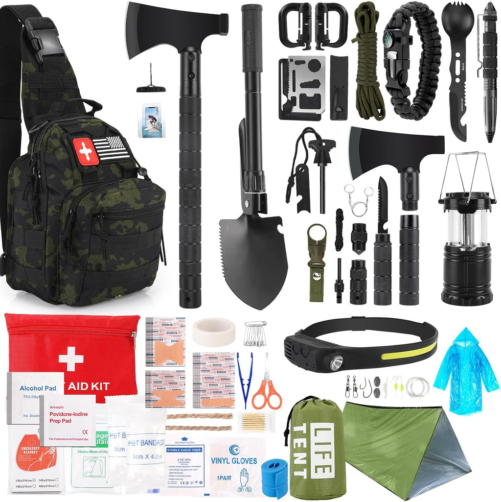 268-Piece Survival Kit, Emergency Survival Gear & First Aid Kit with Camping Tools, Headlamp & Crossbody Bag for Camping, Hiking & Hunting