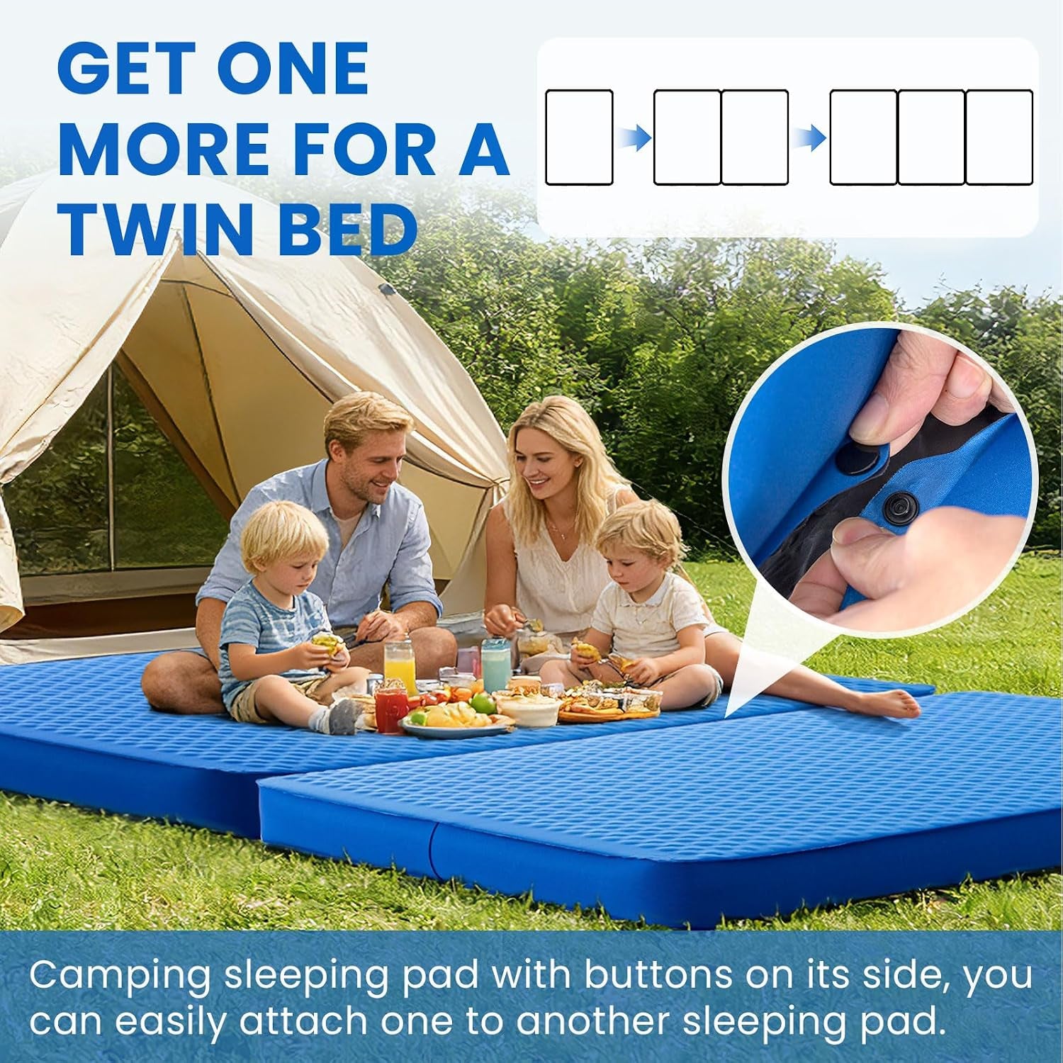 Self-Inflating Double Sleeping Pad with Electric Pump, 4-Inch Ultra-Thick Memory Foam Camping Mattress for 2 People, Full-Size Portable Inflatable Sleeping Pad for Camping, Travel & Tents – Blue