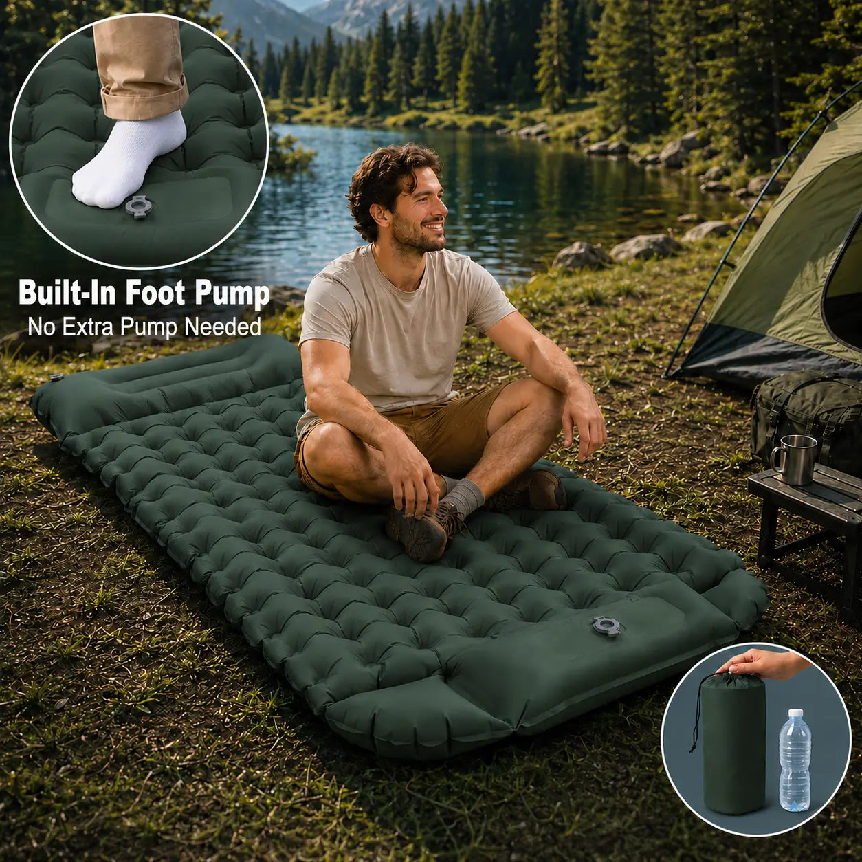 3.9" Thick Inflatable Camping Sleeping Pad with Built-In Pillow & Pump, Waterproof TPU Air Mattress, Portable Sleeping Mat for Backpacking, Hiking & Travel