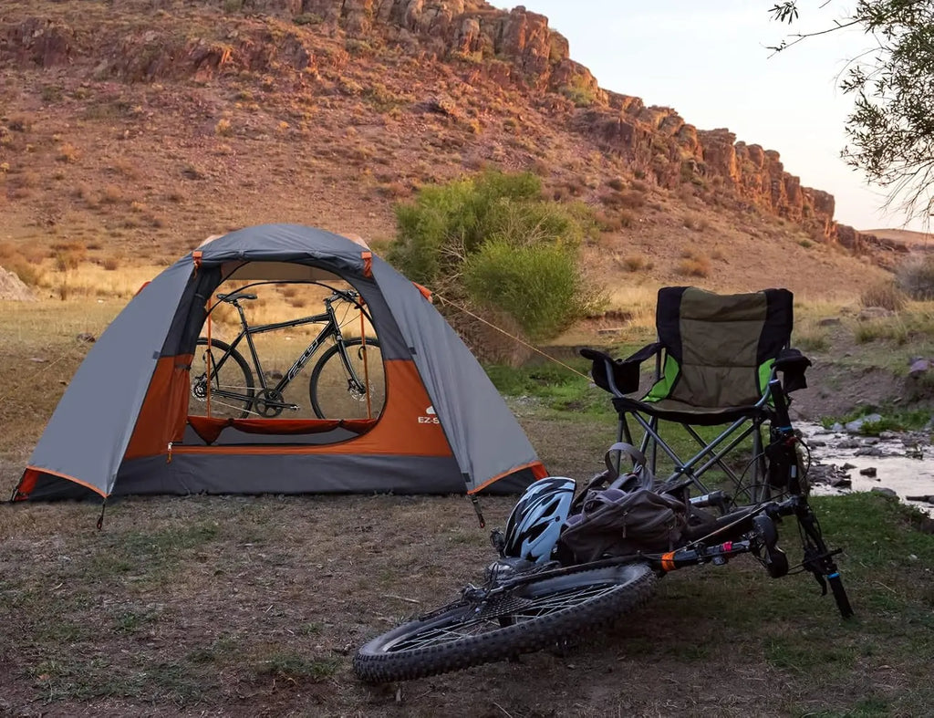 2 Person Camping Tent with Aluminum Poles & Bike Shed, Waterproof Dome Tent with Rainfly, Portable Lightweight Tent for Hiking, Backpacking & Outdoor Adventures