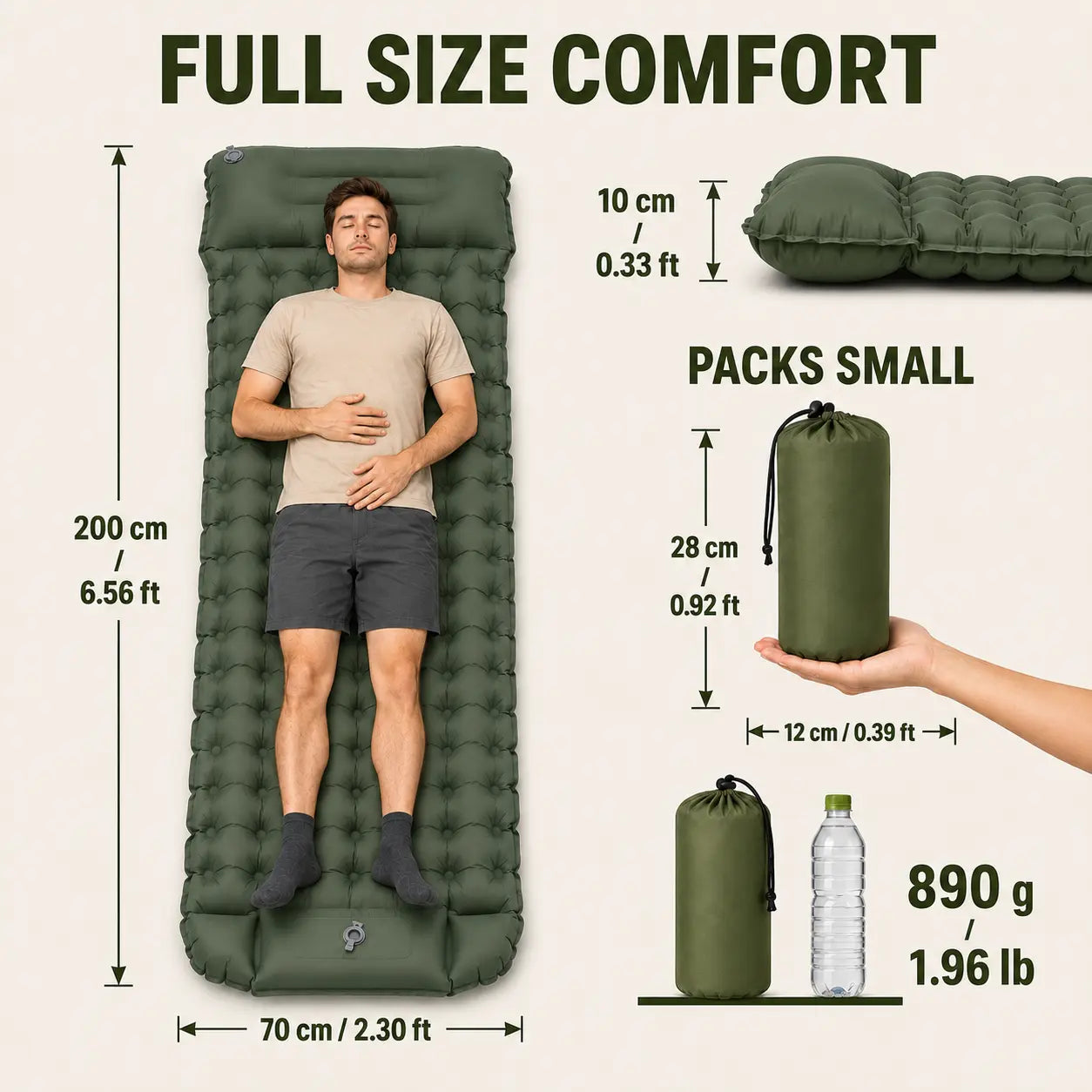 3.9" Thick Inflatable Camping Sleeping Pad with Built-In Pillow & Pump, Waterproof TPU Air Mattress, Portable Sleeping Mat for Backpacking, Hiking & Travel
