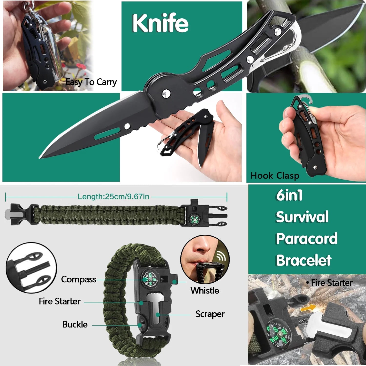 35-in-1 Survival Kit, Emergency Survival Gear & Outdoor Camping Accessories, Portable Survival Tools for Camping, Hiking, Fishing & Hunting