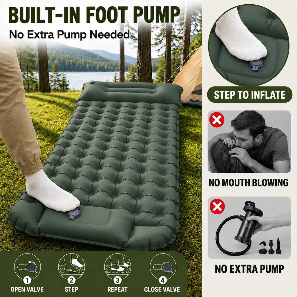 3.9" Thick Inflatable Camping Sleeping Pad with Built-In Pillow & Pump, Waterproof TPU Air Mattress, Portable Sleeping Mat for Backpacking, Hiking & Travel