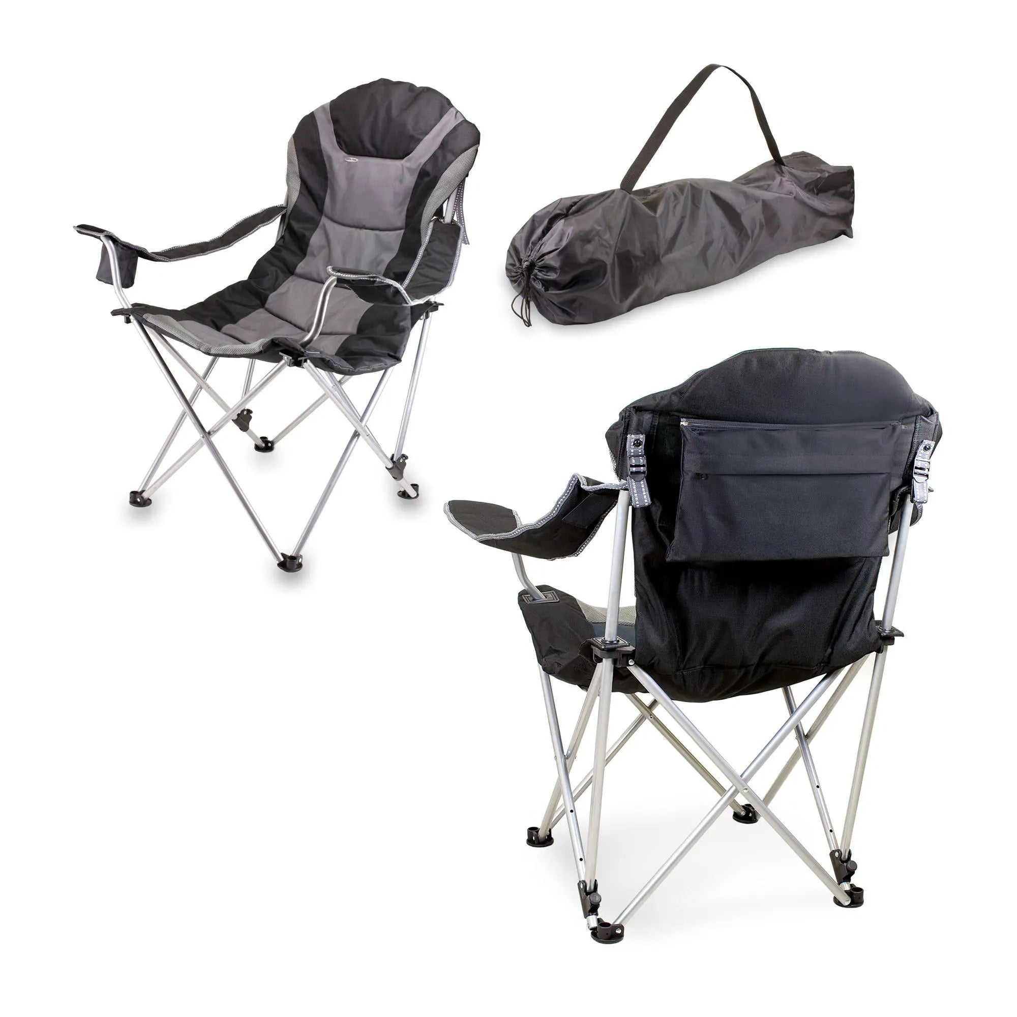 Reclining Camping Chair, Portable Folding Outdoor Chair with Adjustable Backrest, Comfortable Lounge Chair for Camping, Beach, Picnic, Patio & Outdoor Use