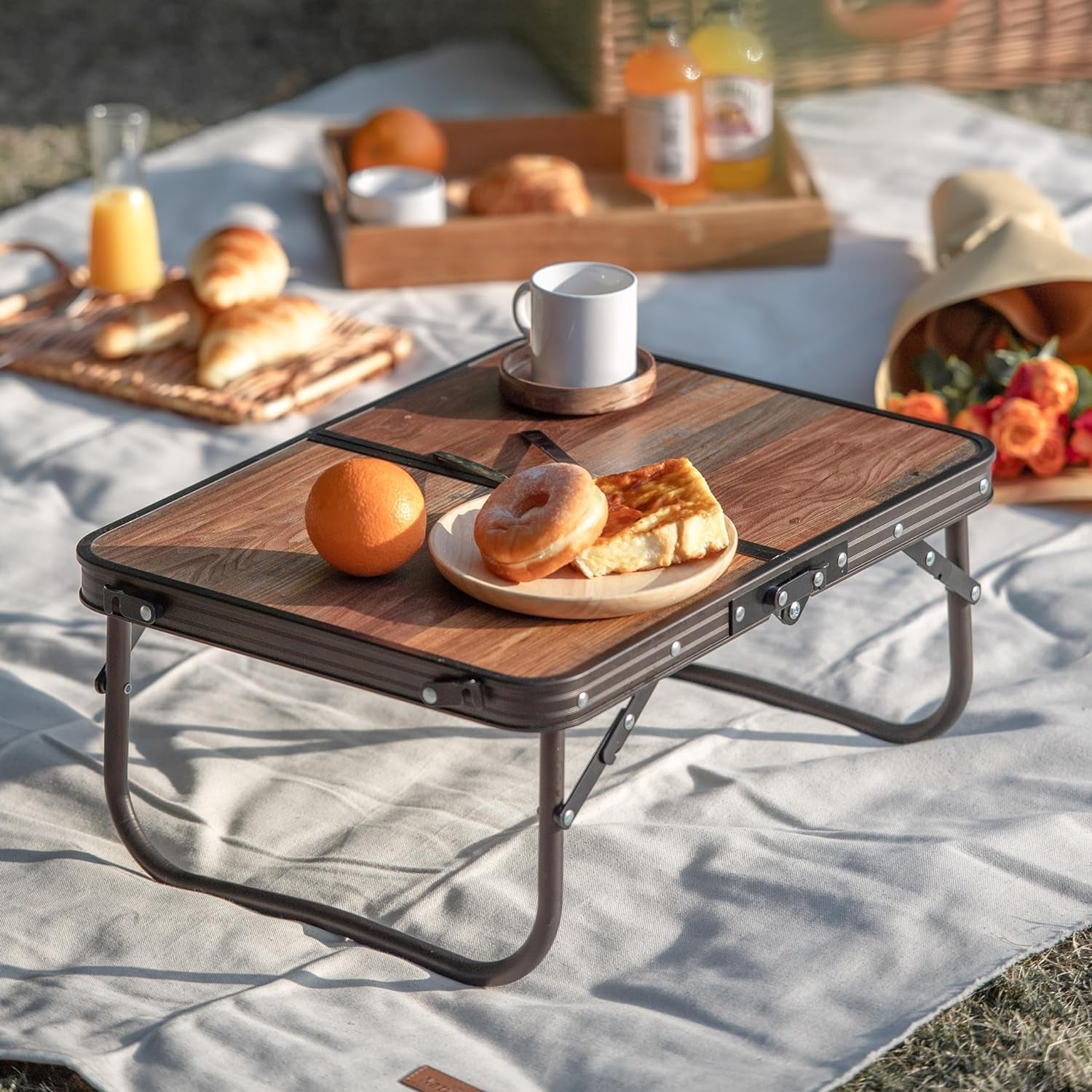Portable Folding Camping Table, Adjustable Legs with Carry Bag, Compact Outdoor Side Table for Camping, Beach, BBQ, Cooking & Travel – Retro