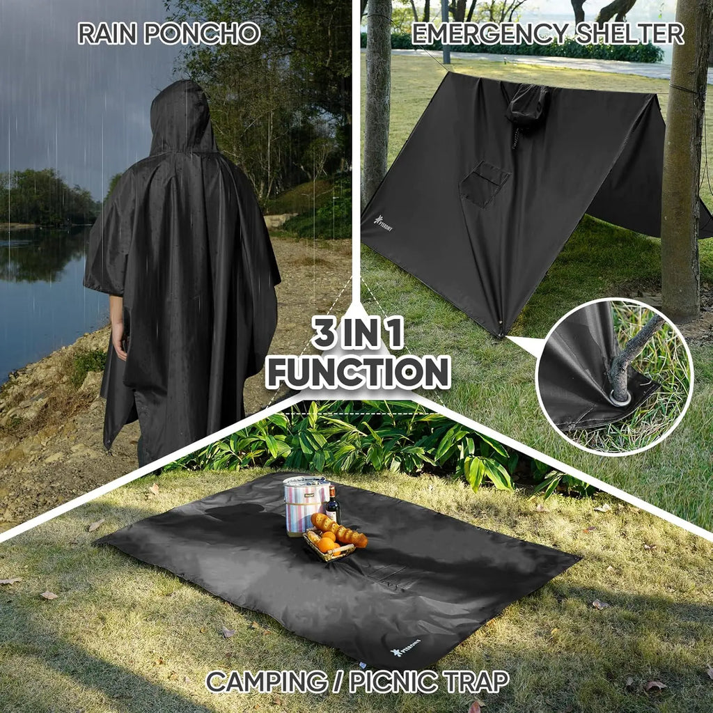 Waterproof Hooded Rain Poncho with Pocket, Lightweight Packable Raincoat for Adults, Unisex Hiking & Camping Rain Gear, Outdoor Emergency Poncho