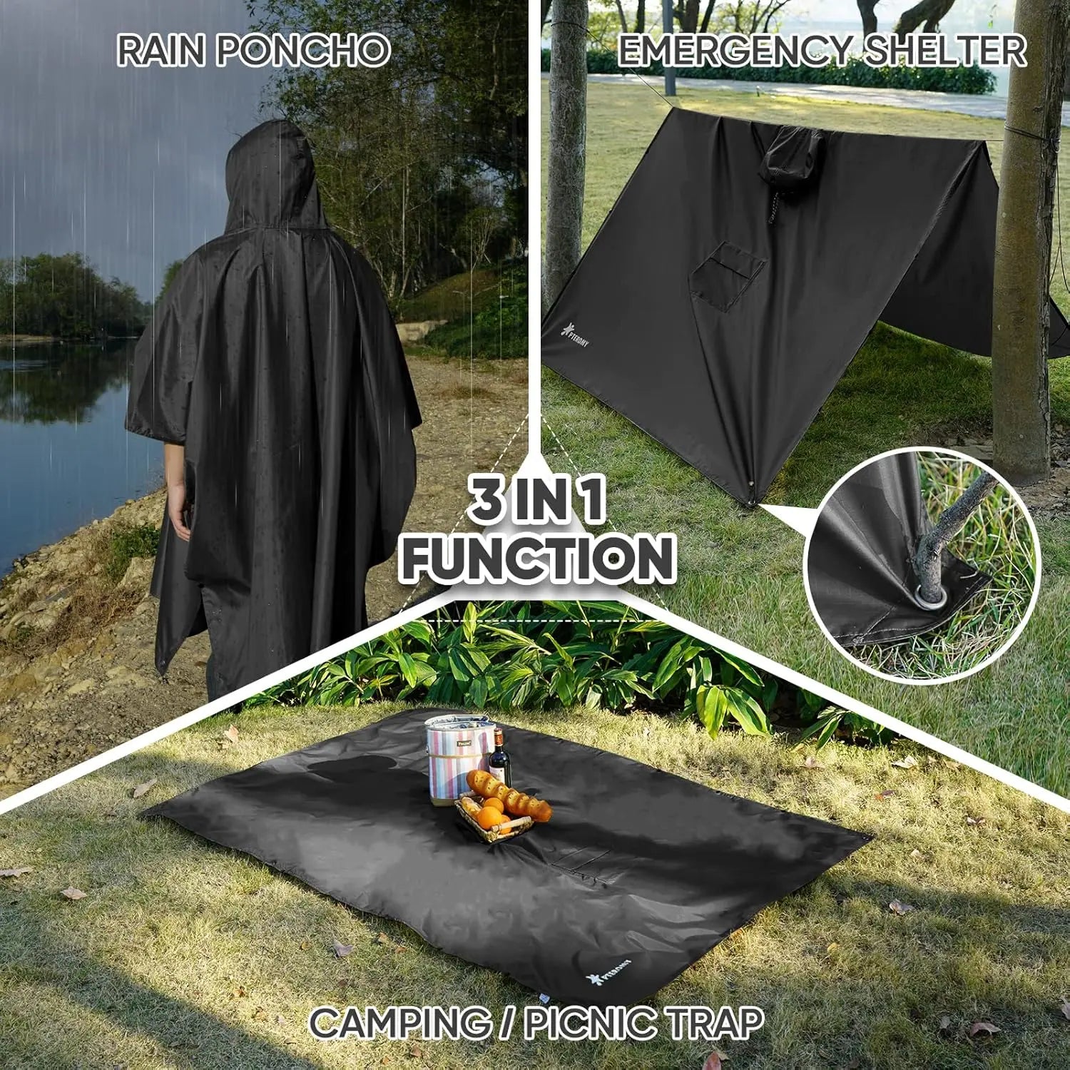 Waterproof Hooded Rain Poncho with Pocket, Lightweight Packable Raincoat for Adults, Unisex Hiking & Camping Rain Gear, Outdoor Emergency Poncho