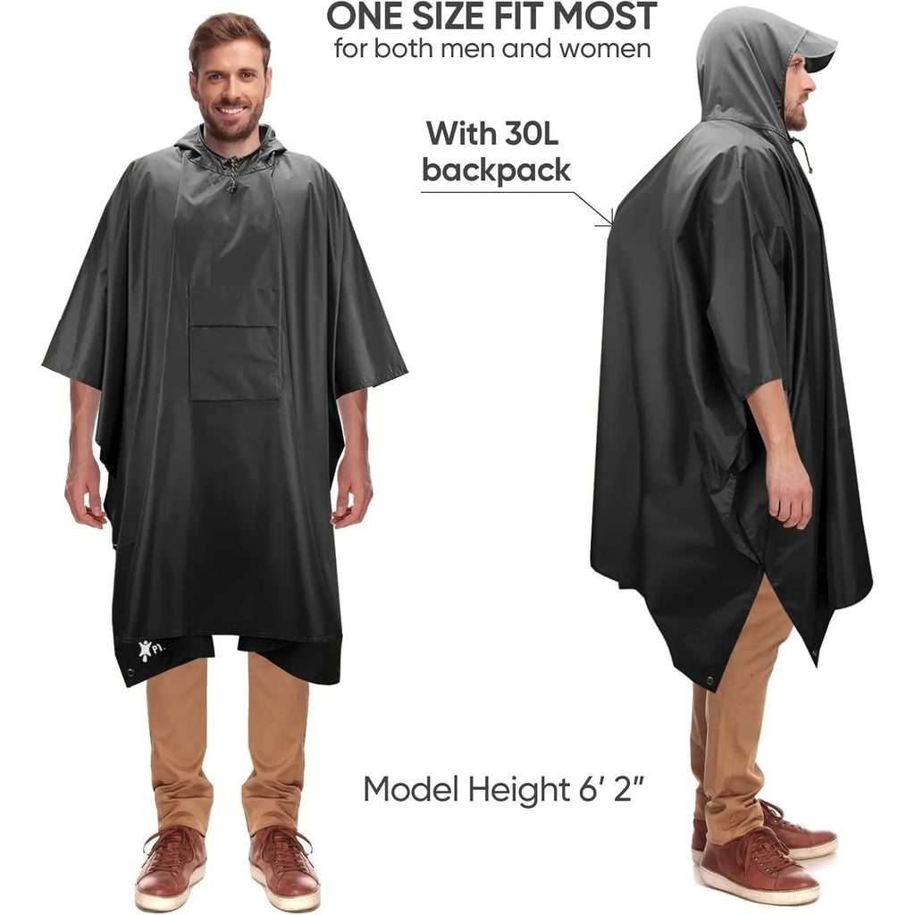 Waterproof Hooded Rain Poncho with Pocket, Lightweight Packable Raincoat for Adults, Unisex Hiking & Camping Rain Gear, Outdoor Emergency Poncho