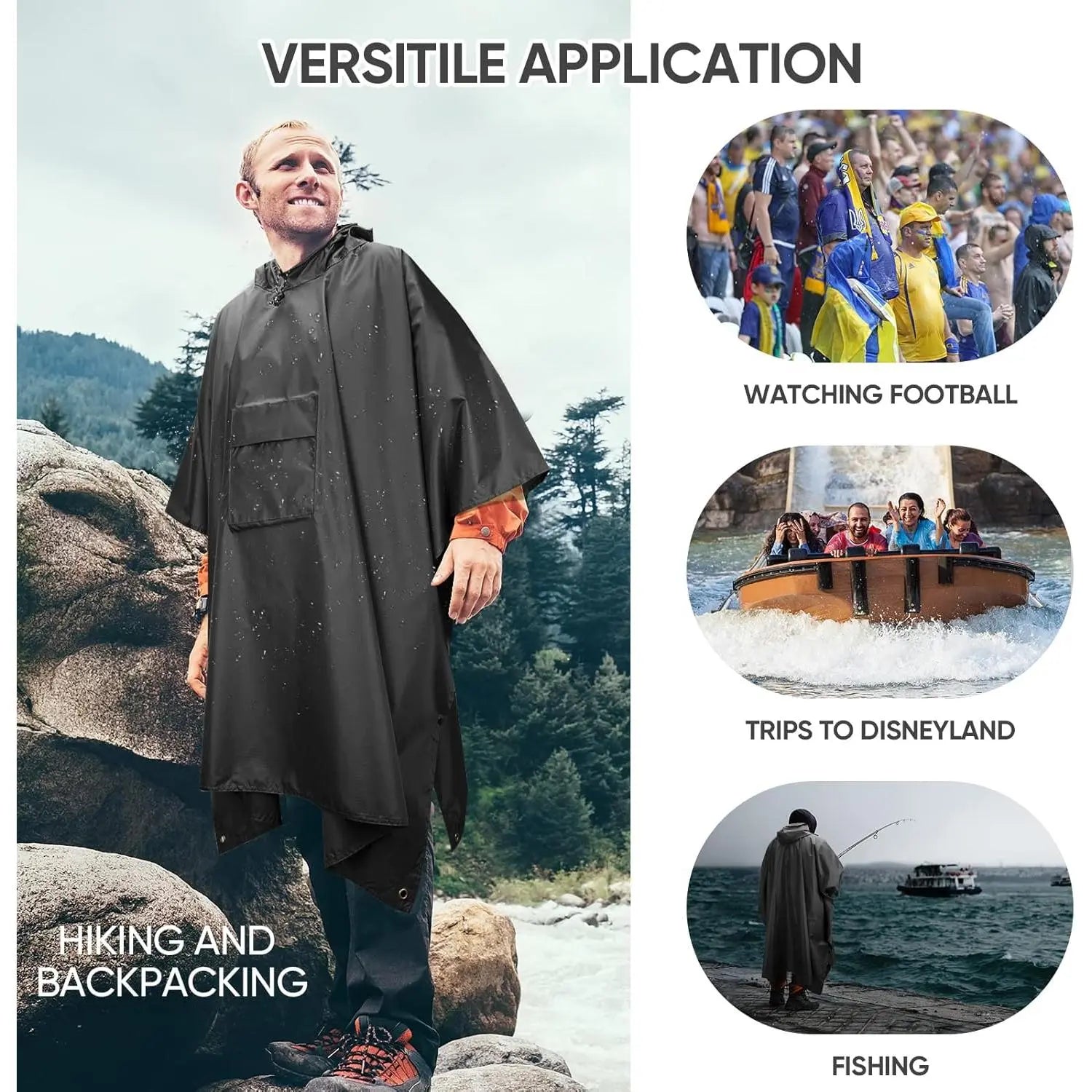 Waterproof Hooded Rain Poncho with Pocket, Lightweight Packable Raincoat for Adults, Unisex Hiking & Camping Rain Gear, Outdoor Emergency Poncho