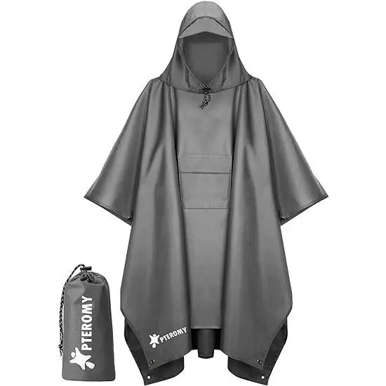 Waterproof Hooded Rain Poncho with Pocket, Lightweight Packable Raincoat for Adults, Unisex Hiking & Camping Rain Gear, Outdoor Emergency Poncho