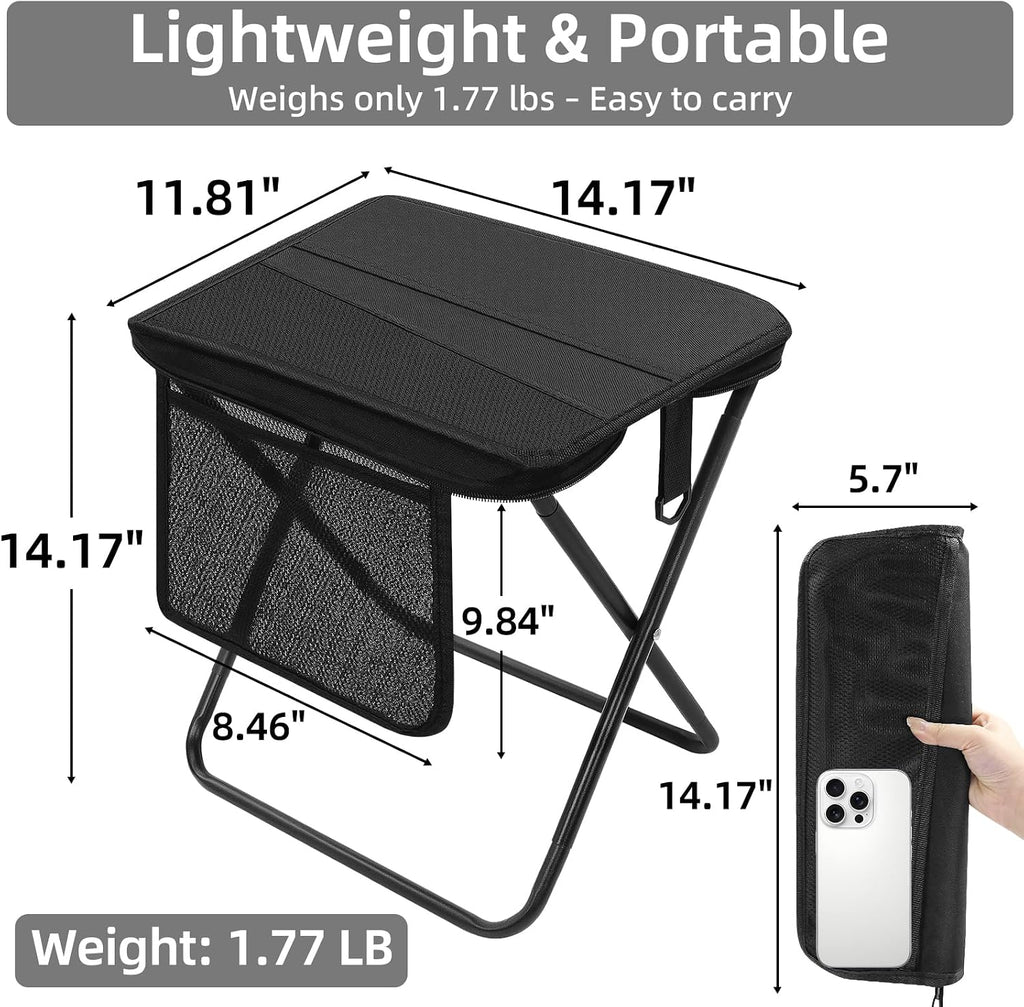 Portable Folding Camping Stool with Side Pocket, Lightweight Metal Frame, Tall Foldable Camping Chair for Adults, Compact Seat for Hiking, Fishing, Travel & Outdoor Use