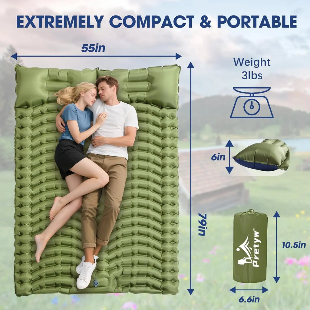 Ultralight 2-Person Camping Sleeping Pad with Built-In Pump & Pillow - Perfect for Backpacking & Outdoor Adventures!