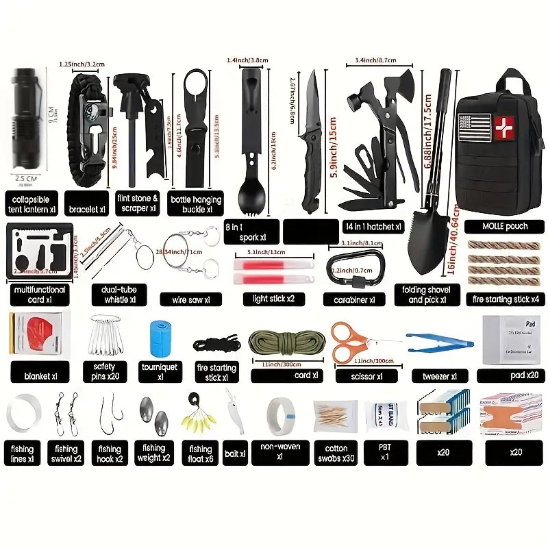 149-in-1 Survival & First Aid Kit with MOLLE Pouch, Emergency Preparedness Gear for Camping, Hiking & Outdoor Adventures, Gift for Dad, Husband & Men