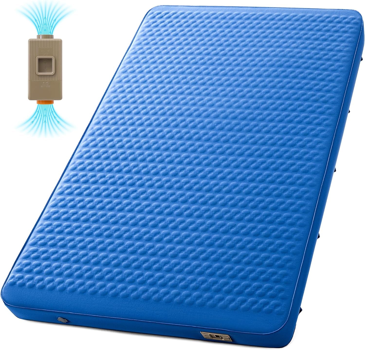Self-Inflating Double Sleeping Pad with Electric Pump, 4-Inch Ultra-Thick Memory Foam Camping Mattress for 2 People, Full-Size Portable Inflatable Sleeping Pad for Camping, Travel & Tents – Blue