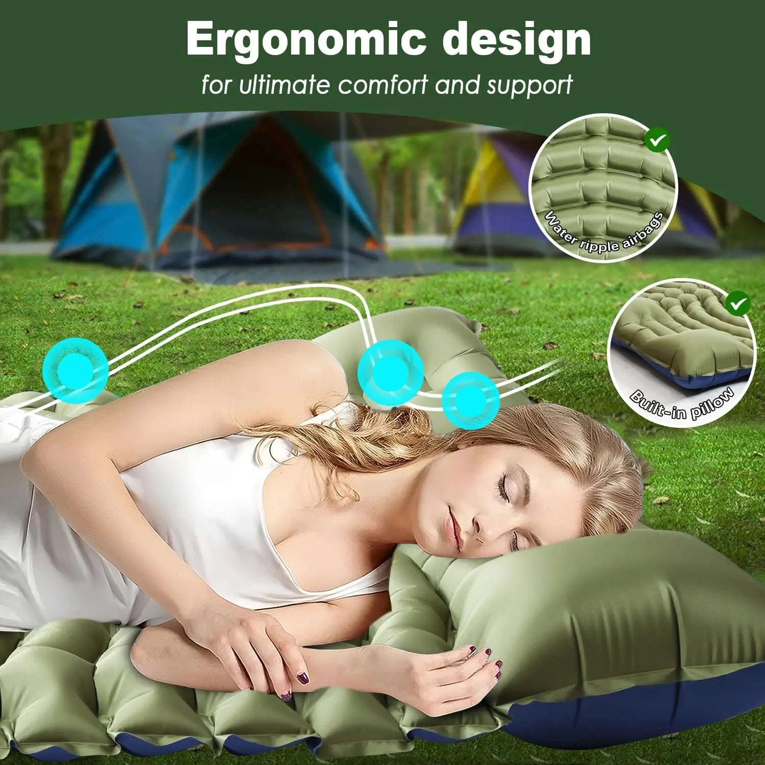 Ultralight 2-Person Camping Sleeping Pad with Built-In Pump & Pillow - Perfect for Backpacking & Outdoor Adventures!