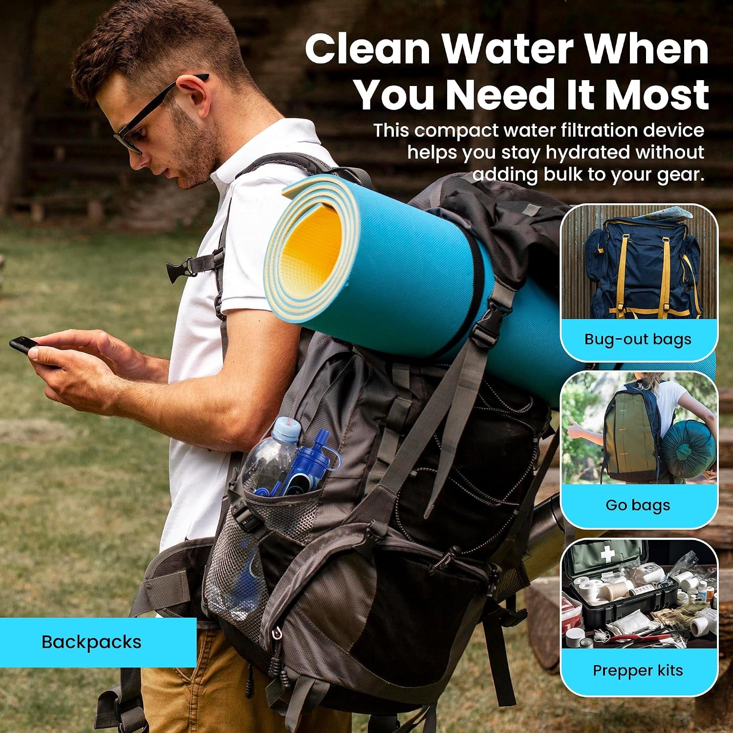 0.1 Micron Survival Water Filter Straw, 4,000L Portable Personal Water Purifier, Removes 99.9999% of Bacteria & Protozoa, Lightweight Filter for Hiking, Camping & Emergency Preparedness