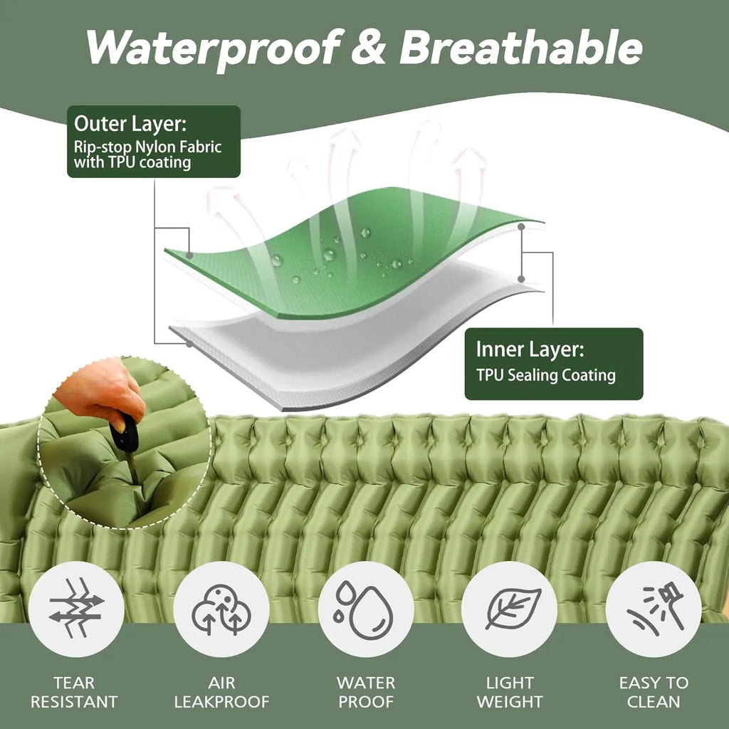 Ultralight 2-Person Camping Sleeping Pad with Built-In Pump & Pillow - Perfect for Backpacking & Outdoor Adventures!