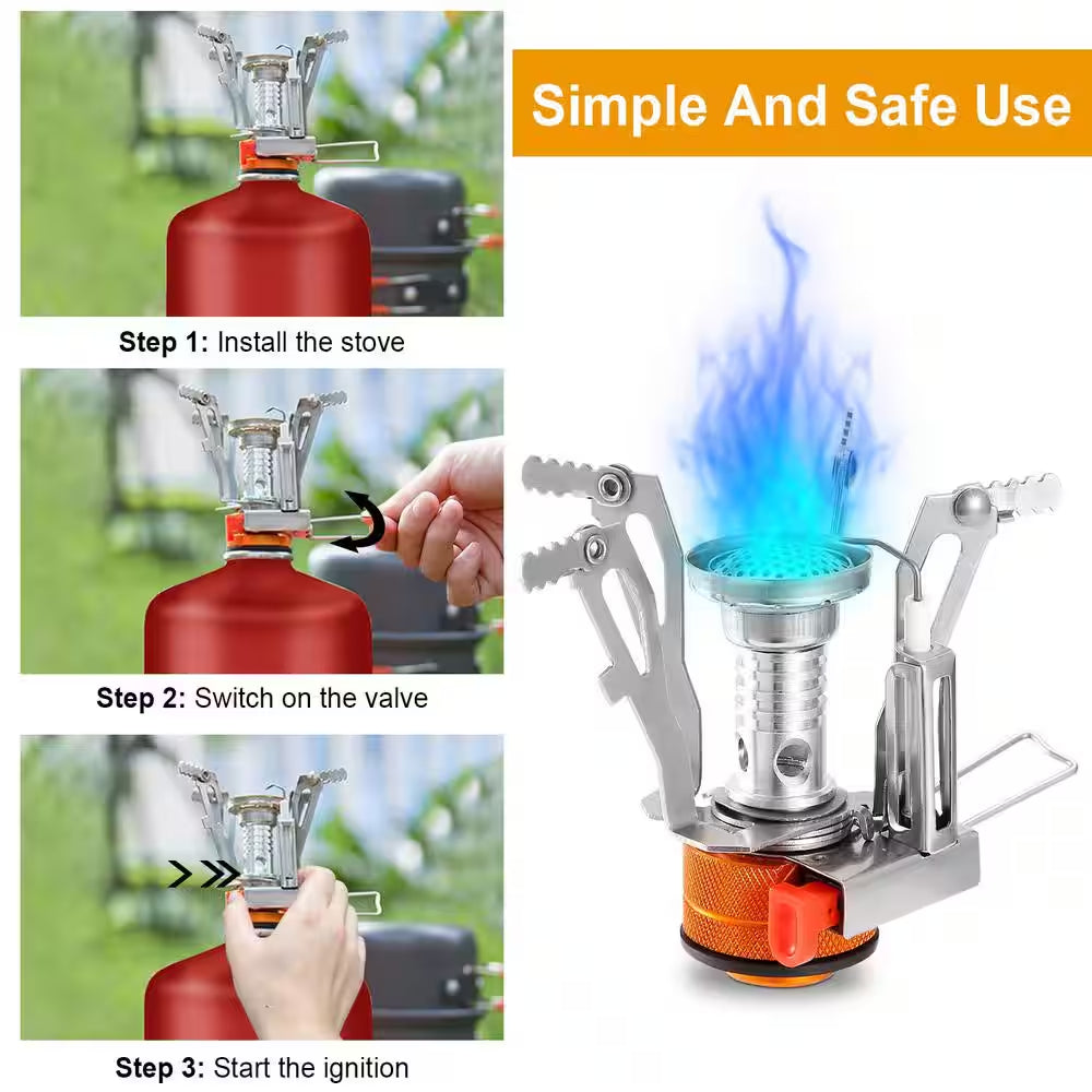 Ultralight Foldable Camping Stove, Portable Backpacking Gas Stove with Piezo Ignition for Hiking, Camping & Outdoor Cooking