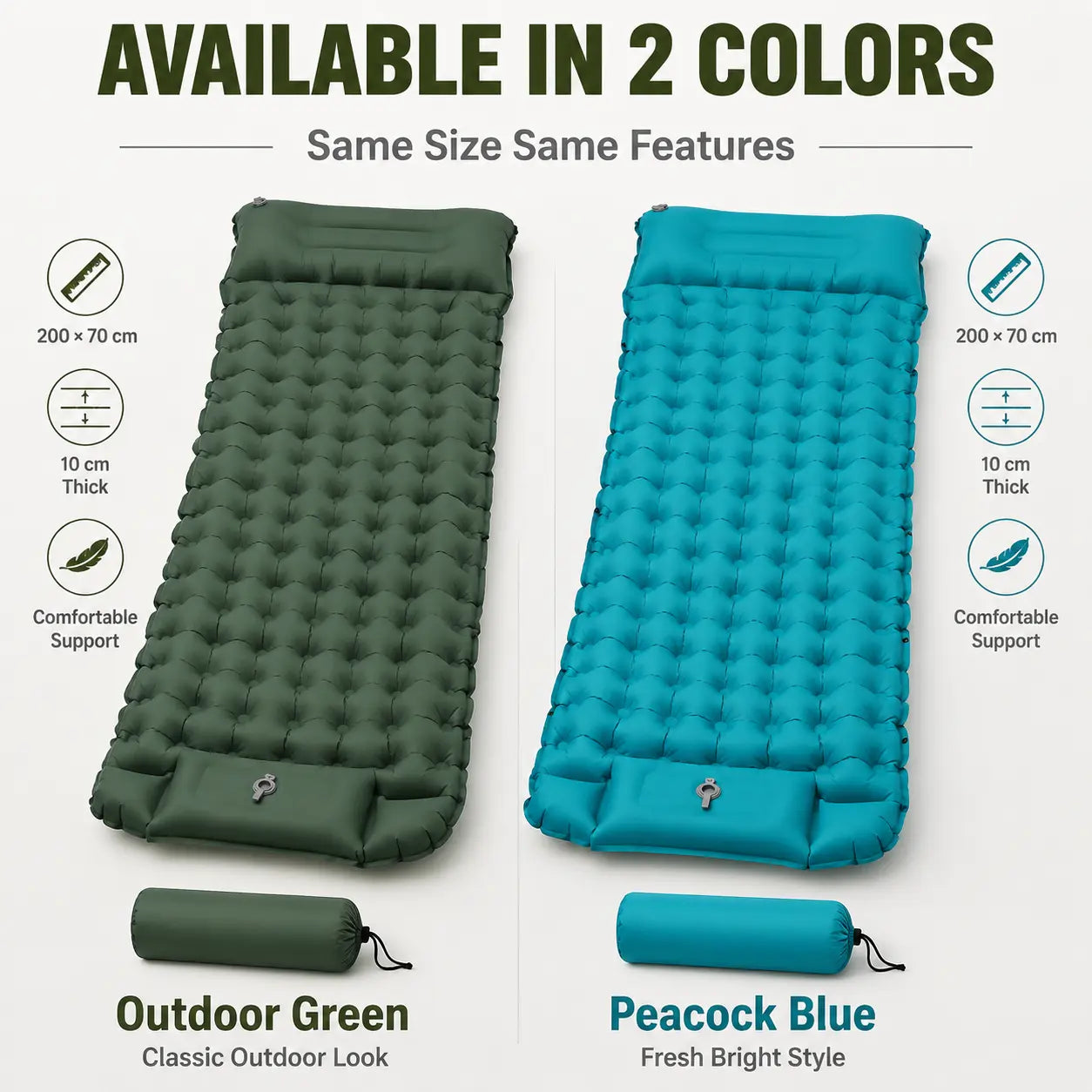 3.9" Thick Inflatable Camping Sleeping Pad with Built-In Pillow & Pump, Waterproof TPU Air Mattress, Portable Sleeping Mat for Backpacking, Hiking & Travel