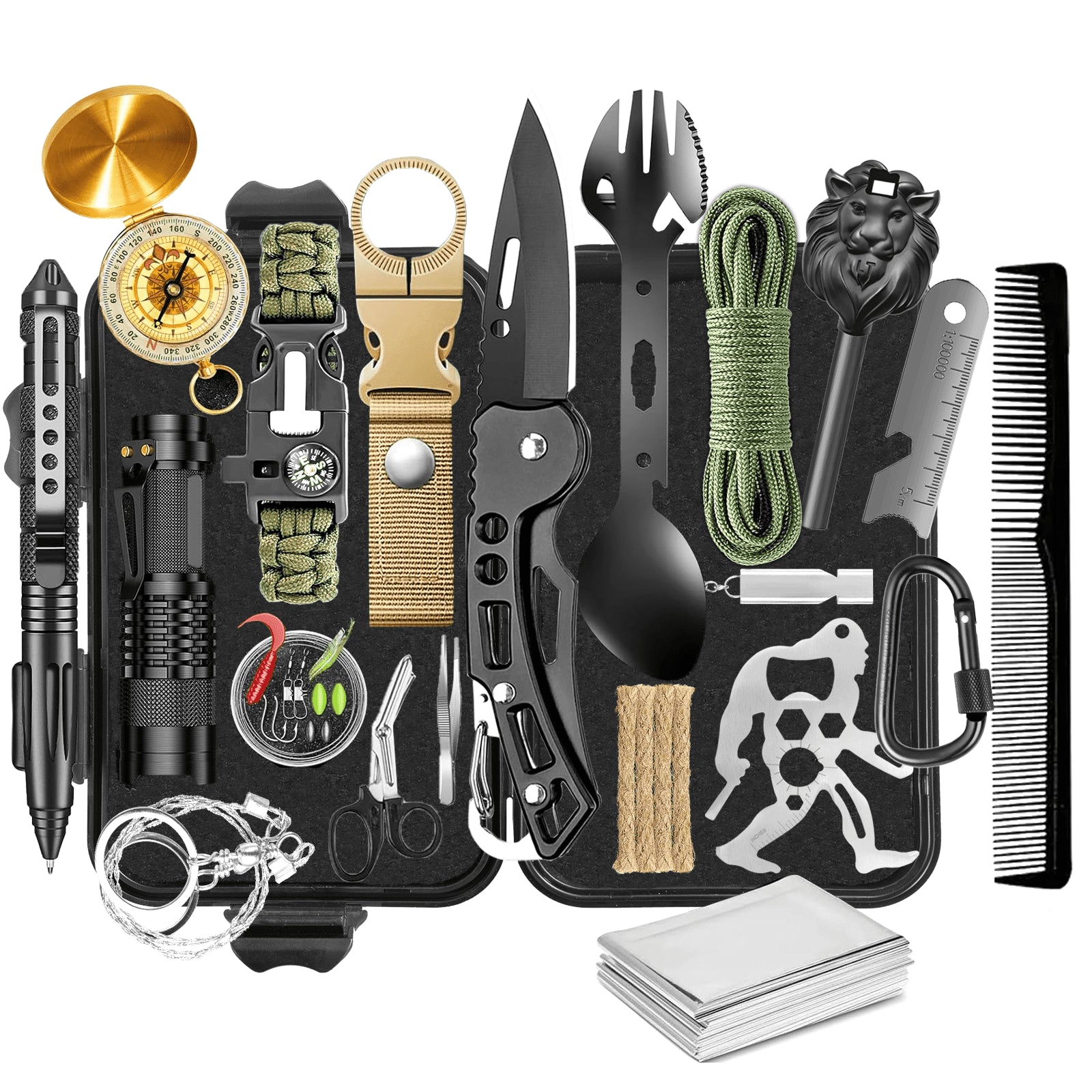 35-in-1 Survival Kit, Emergency Survival Gear & Outdoor Camping Accessories, Portable Survival Tools for Camping, Hiking, Fishing & Hunting